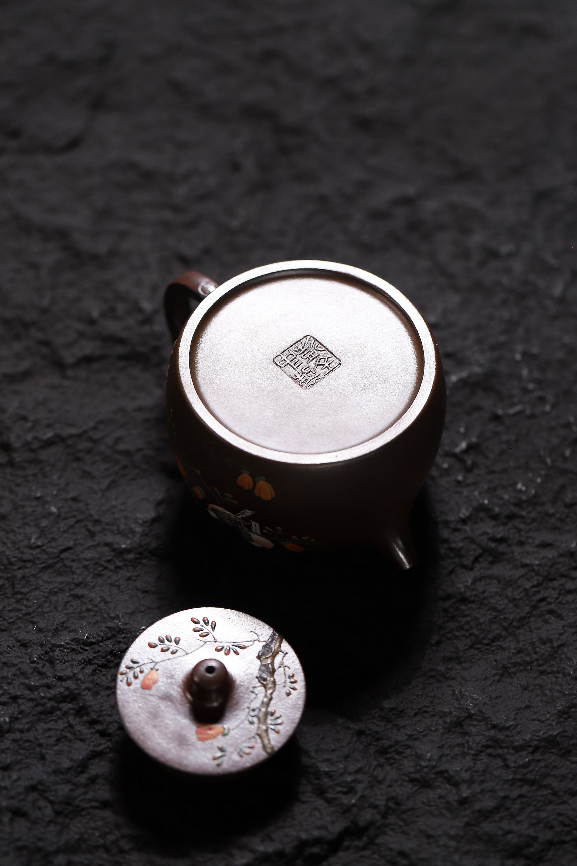 Well Curb Shape & Hand-Painted Peony & Bird Design Handcrafted TianQing Clay Wood-Fired Yixing Teapot