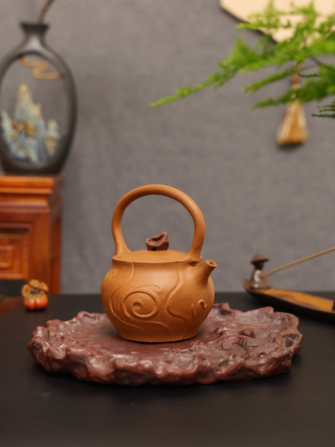 Incense Burner Lifting Handle Fully Handmade Flocculent Golden Duan Clay Yixing Teapot