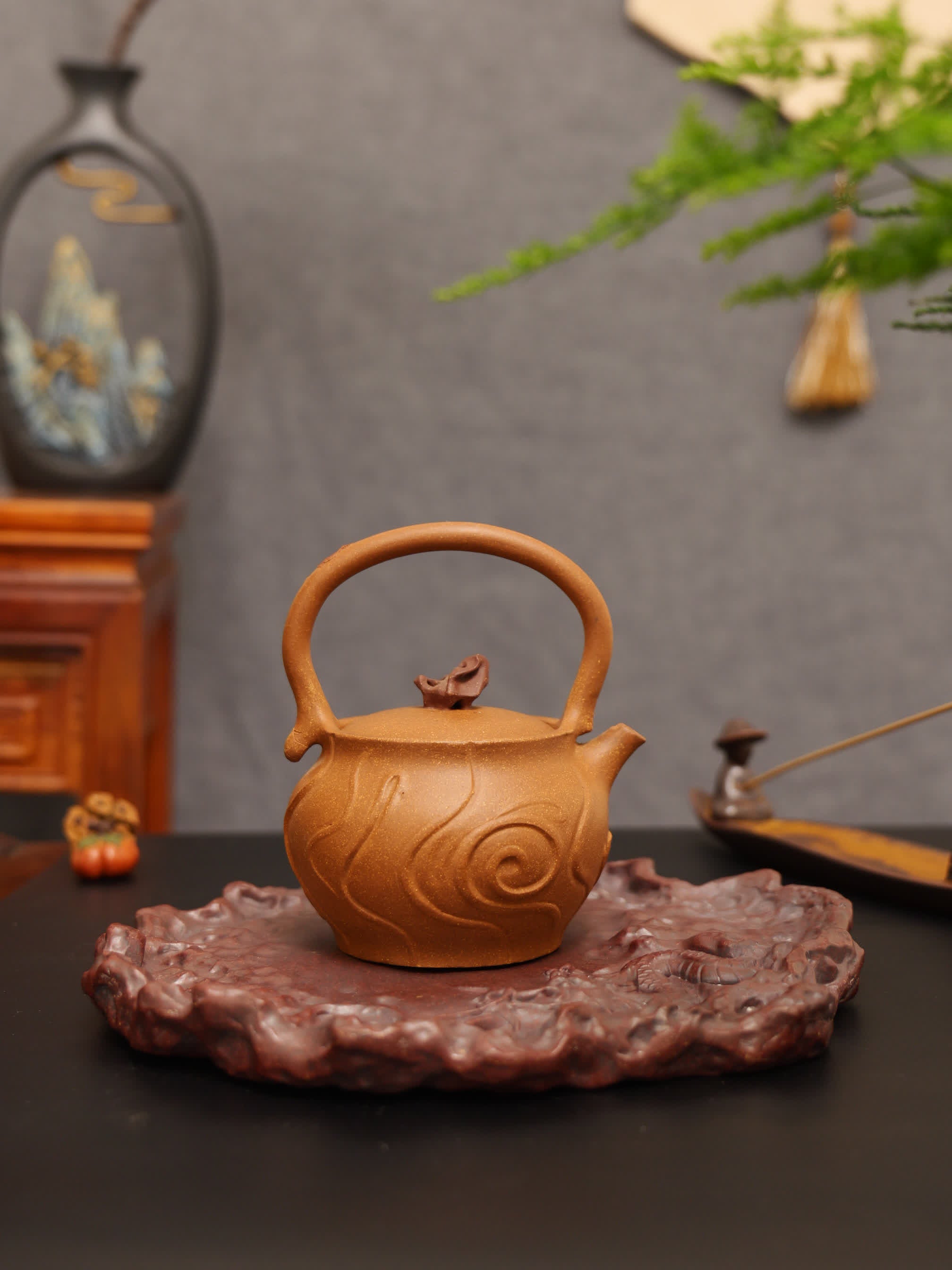 Incense Burner Lifting Handle Fully Handmade Flocculent Golden Duan Clay Yixing Teapot
