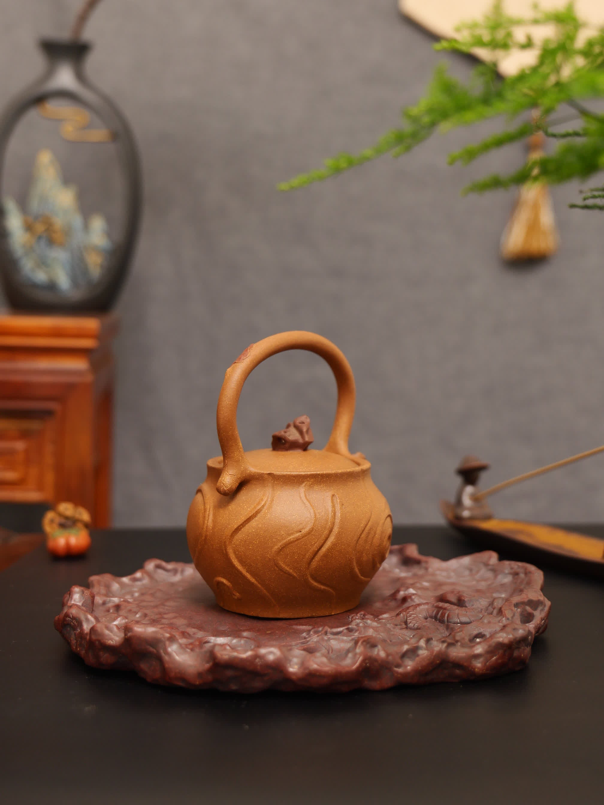 Incense Burner Lifting Handle Fully Handmade Flocculent Golden Duan Clay Yixing Teapot