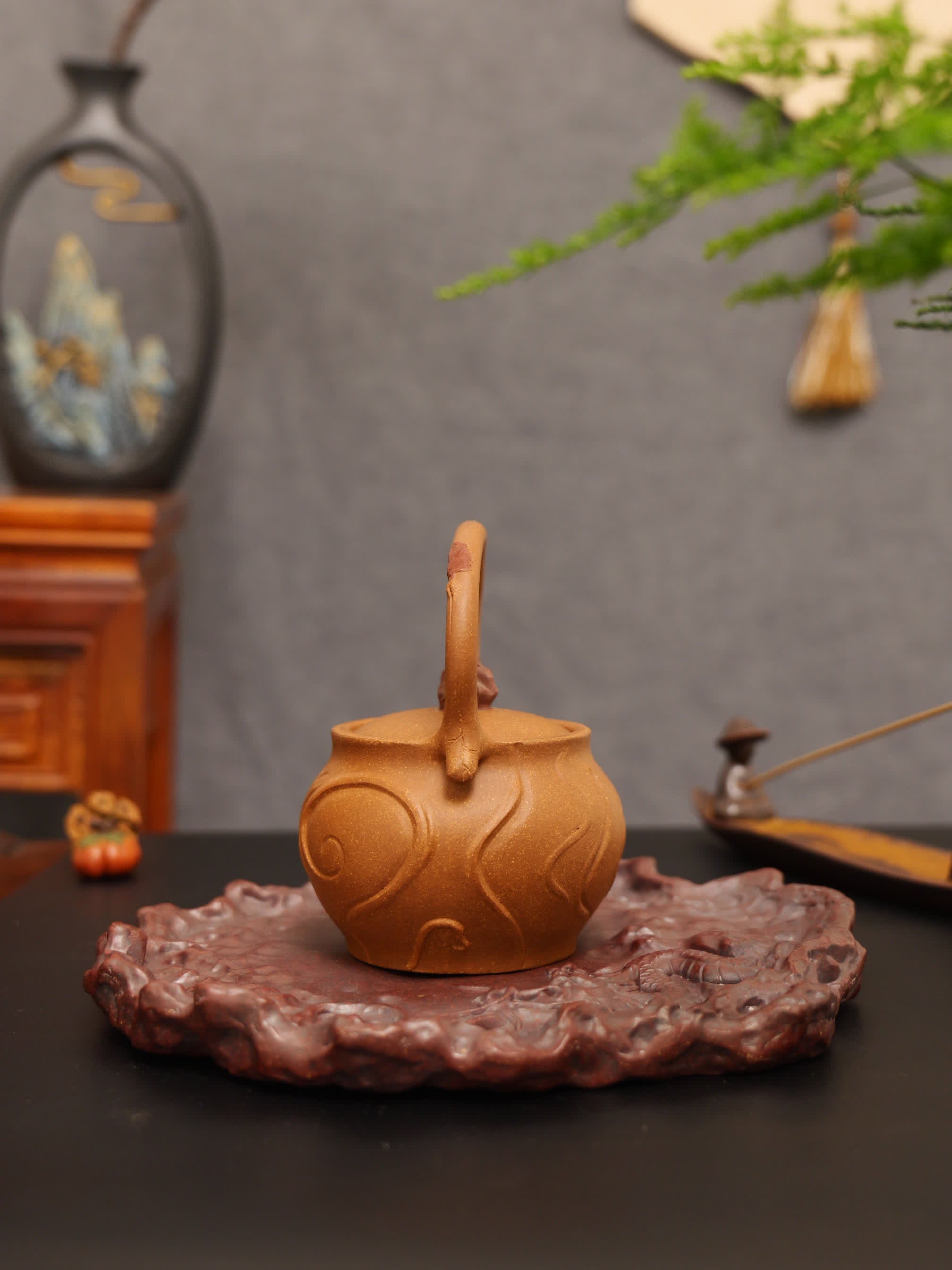 Incense Burner Lifting Handle Fully Handmade Flocculent Golden Duan Clay Yixing Teapot
