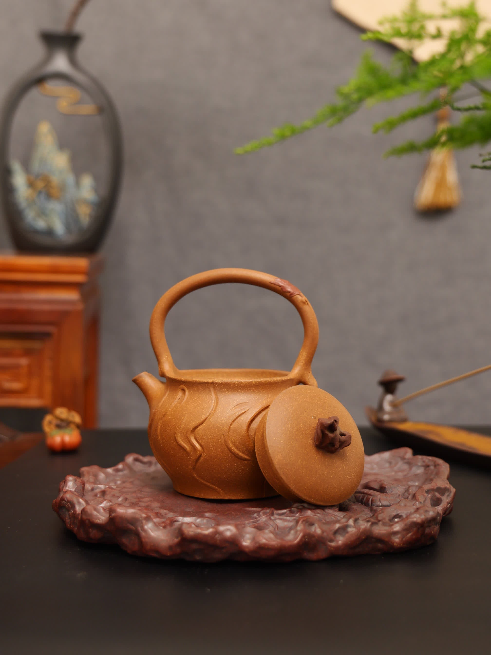 Incense Burner Lifting Handle Fully Handmade Flocculent Golden Duan Clay Yixing Teapot