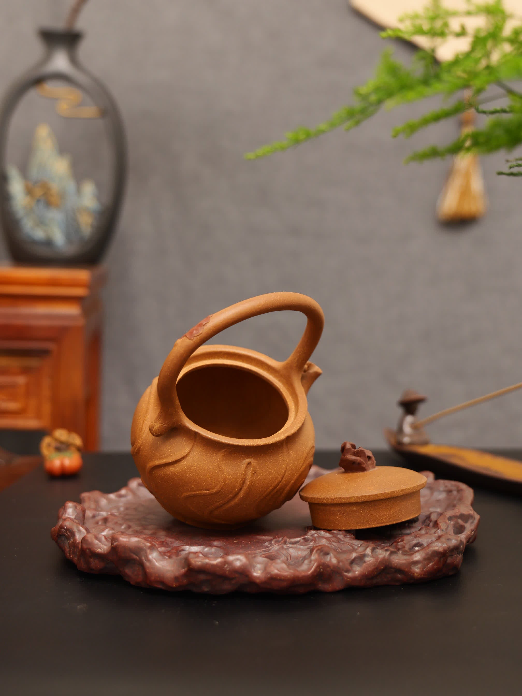 Incense Burner Lifting Handle Fully Handmade Flocculent Golden Duan Clay Yixing Teapot