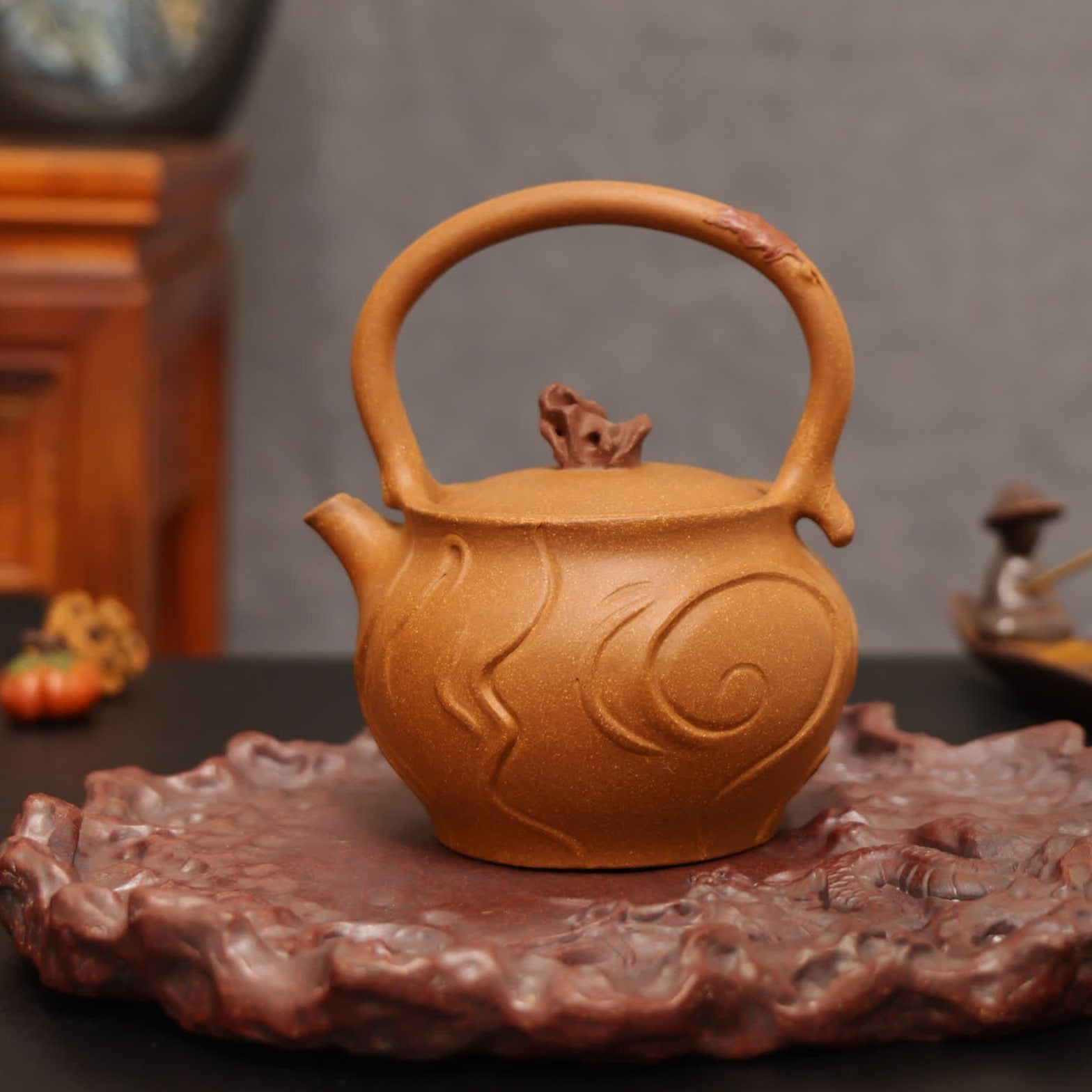 Incense Burner Lifting Handle Fully Handmade Flocculent Golden Duan Clay Yixing Teapot