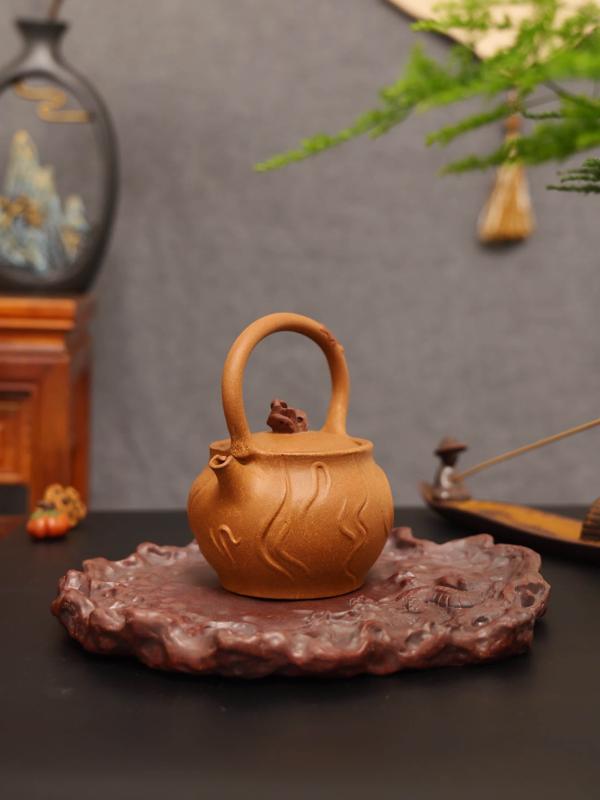 Incense Burner Lifting Handle Fully Handmade Flocculent Golden Duan Clay Yixing Teapot