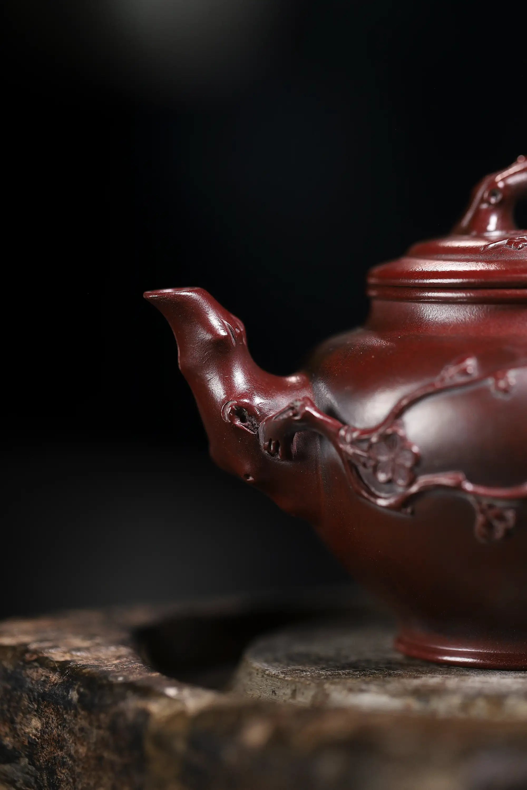 Landscape Carving & 'Highest Goodness' Inscription Fully Handmade Zijinsha-Purple Clay 'Plum Herald Spring' Yixing Teapot