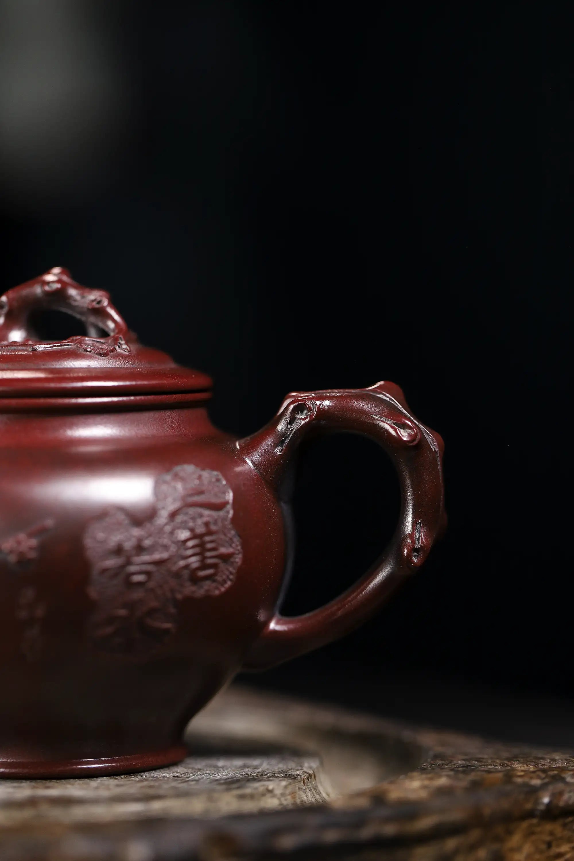 Landscape Carving & 'Highest Goodness' Inscription Fully Handmade Zijinsha-Purple Clay 'Plum Herald Spring' Yixing Teapot