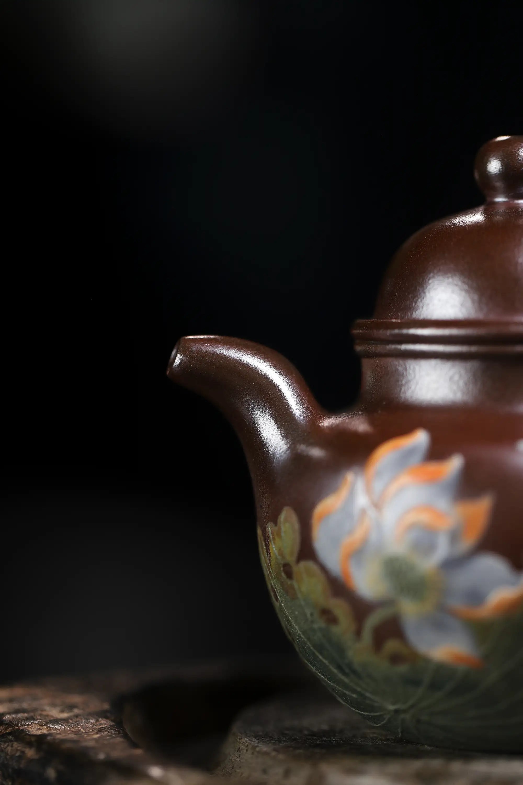 Lotus & Goldfish Painting Fully Handmade Tianqing-Purple Clay 'Cluster Ball' Yixing Teapot