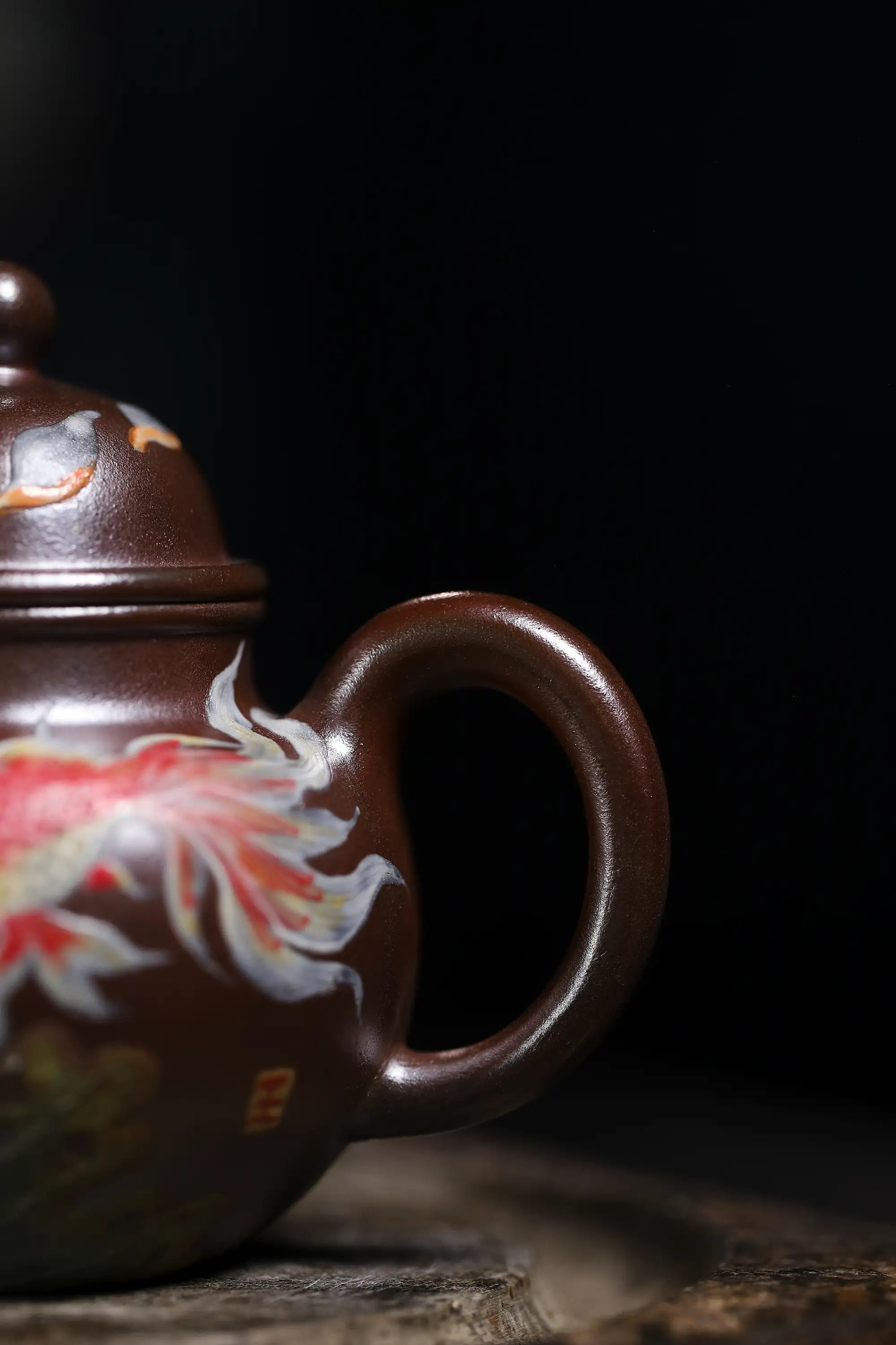 Lotus & Goldfish Painting Fully Handmade Tianqing-Purple Clay 'Cluster Ball' Yixing Teapot