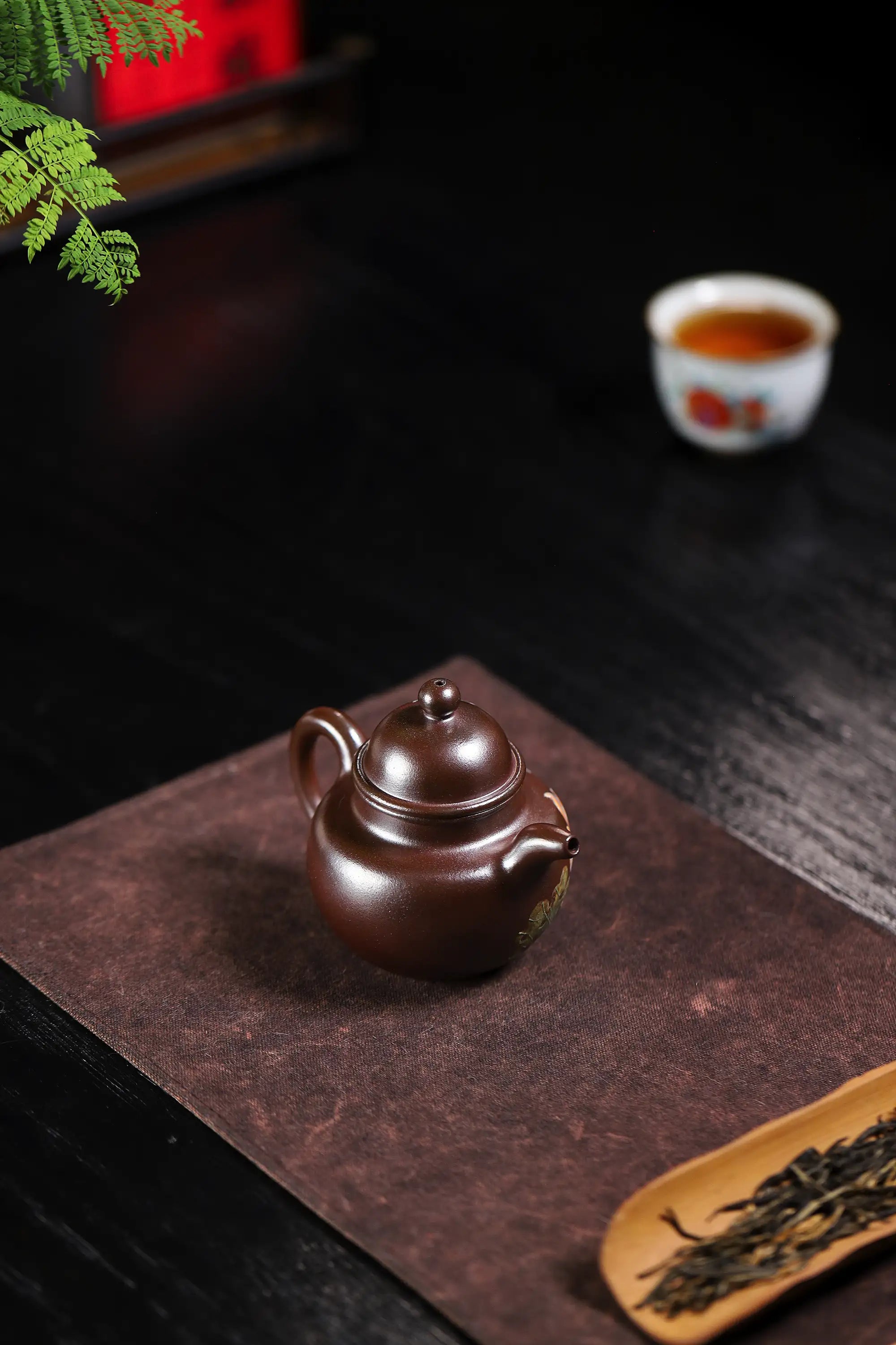 Lotus & Goldfish Painting Fully Handmade Tianqing-Purple Clay 'Cluster Ball' Yixing Teapot