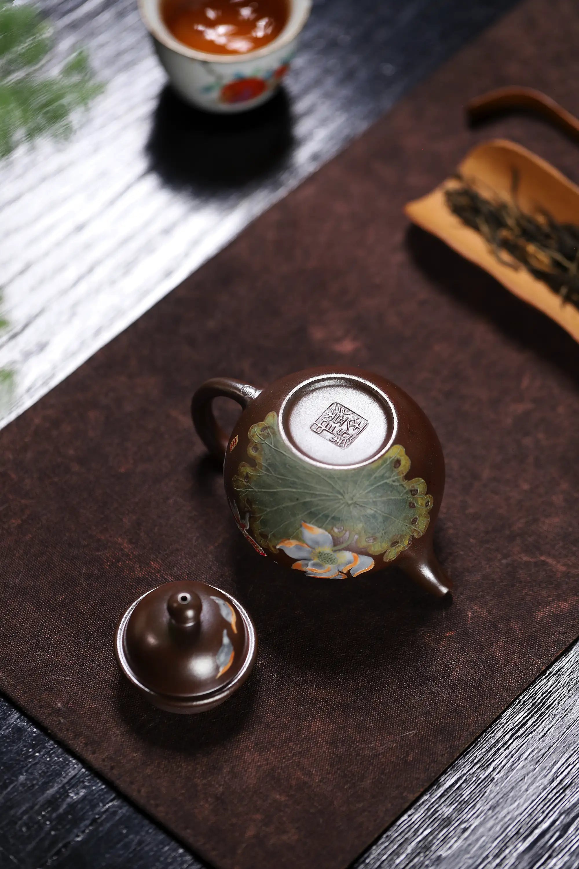 Lotus & Goldfish Painting Fully Handmade Tianqing-Purple Clay 'Cluster Ball' Yixing Teapot