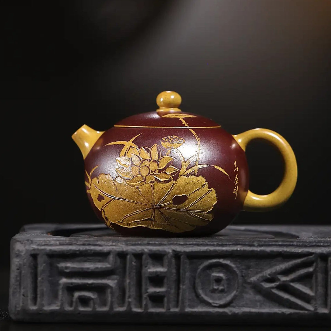 Lotus & 'Ode to Lotus' Carving Fully Handmade Duan Clay 'Xishi' Yixing Teapot
