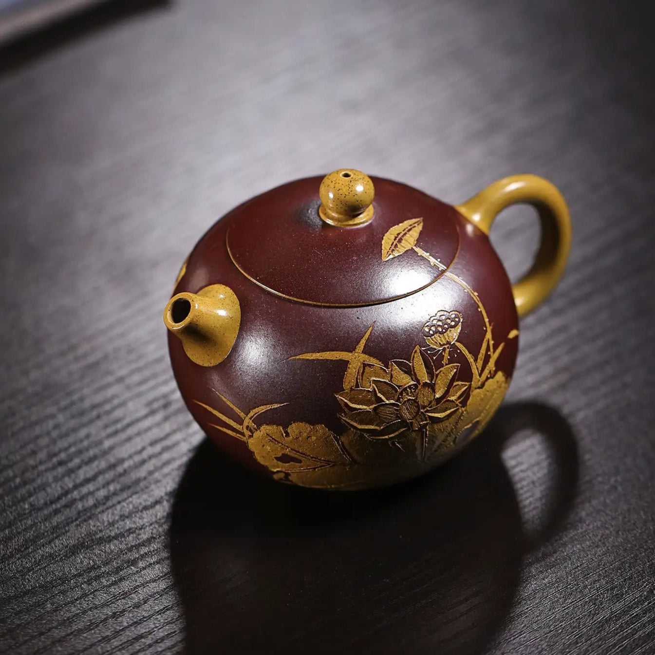 Lotus & 'Ode to Lotus' Carving Fully Handmade Duan Clay 'Xishi' Yixing Teapot