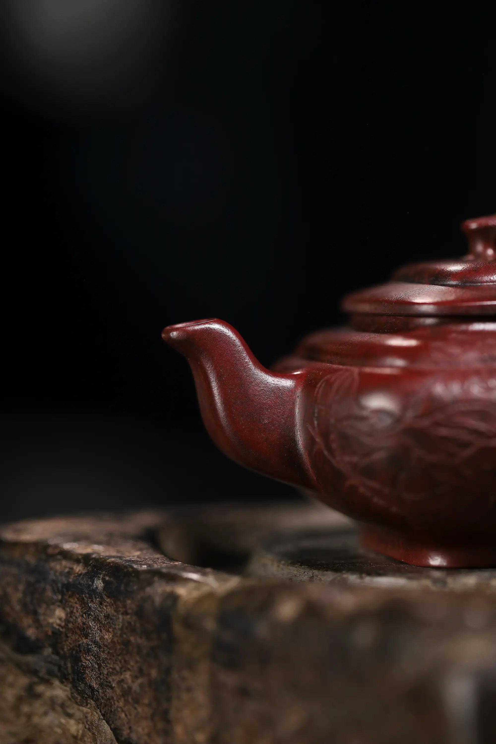 Lotus & Leaf Carving Fully Handmade Zijinsha-Purple Clay 'Shang Xin Qiao Square' Yixing Teapot