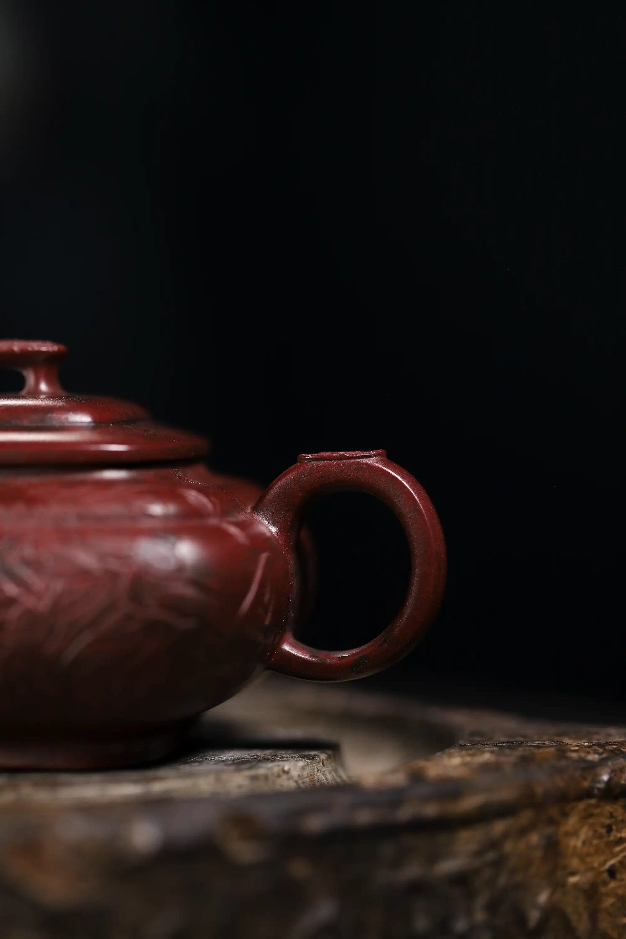 Lotus & Leaf Carving Fully Handmade Zijinsha-Purple Clay 'Shang Xin Qiao Square' Yixing Teapot