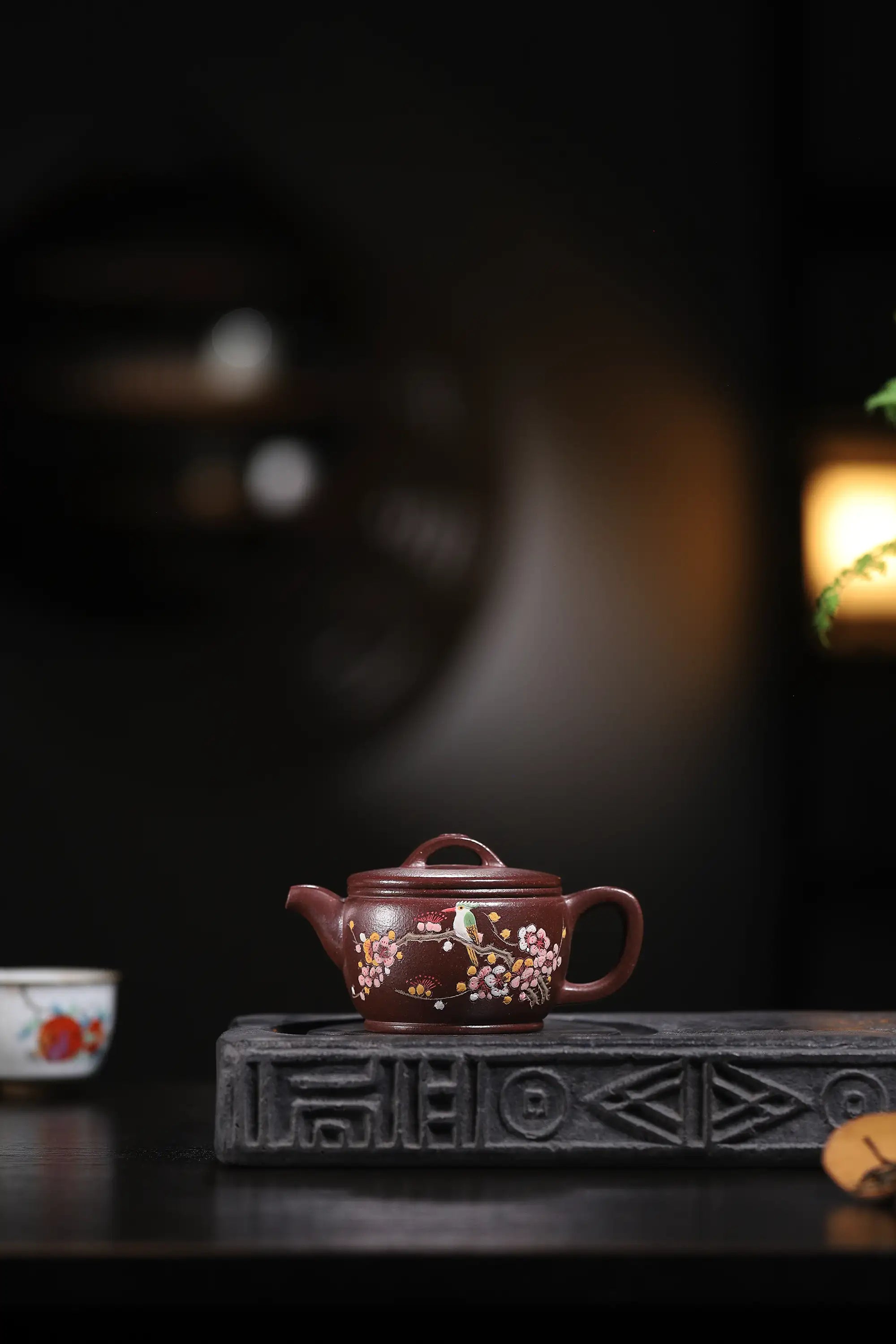 Magpie on Plum Blossom Clay-Painting Fully Handmade Dragon Blood-Purple Clay 'Han Wa' Yixing Teapot