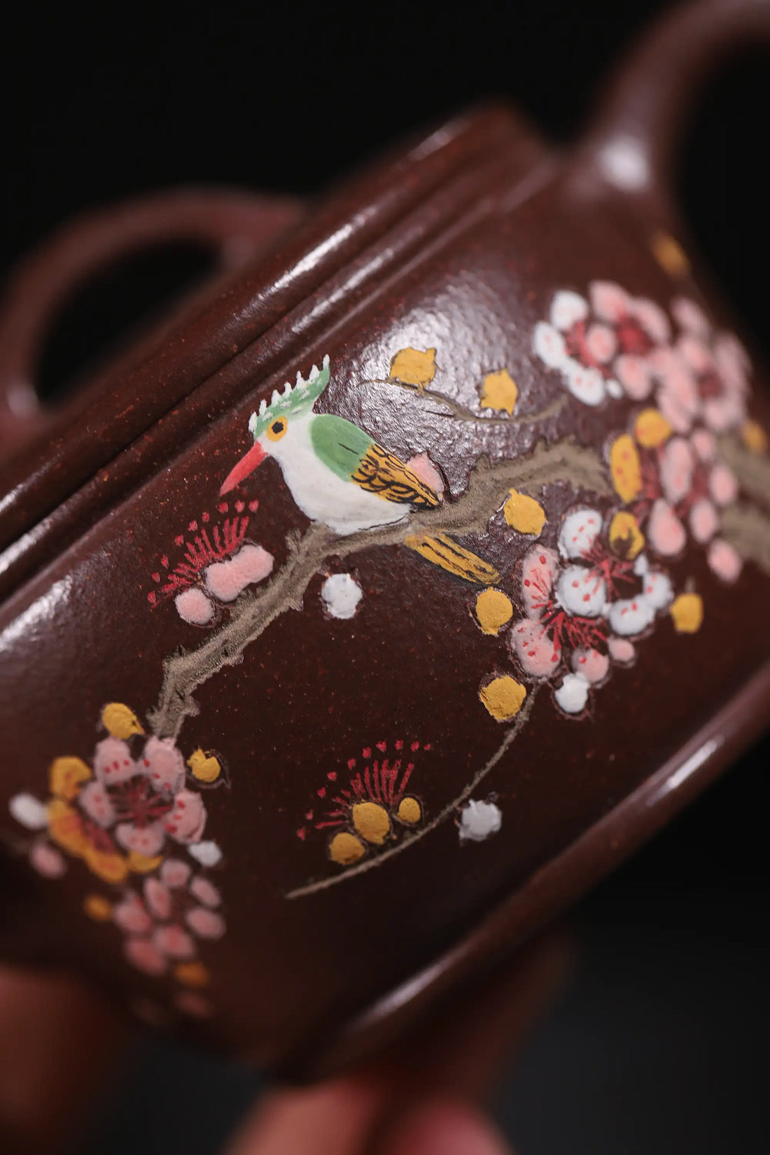 Magpie on Plum Blossom Clay-Painting Fully Handmade Dragon Blood-Purple Clay 'Han Wa' Yixing Teapot