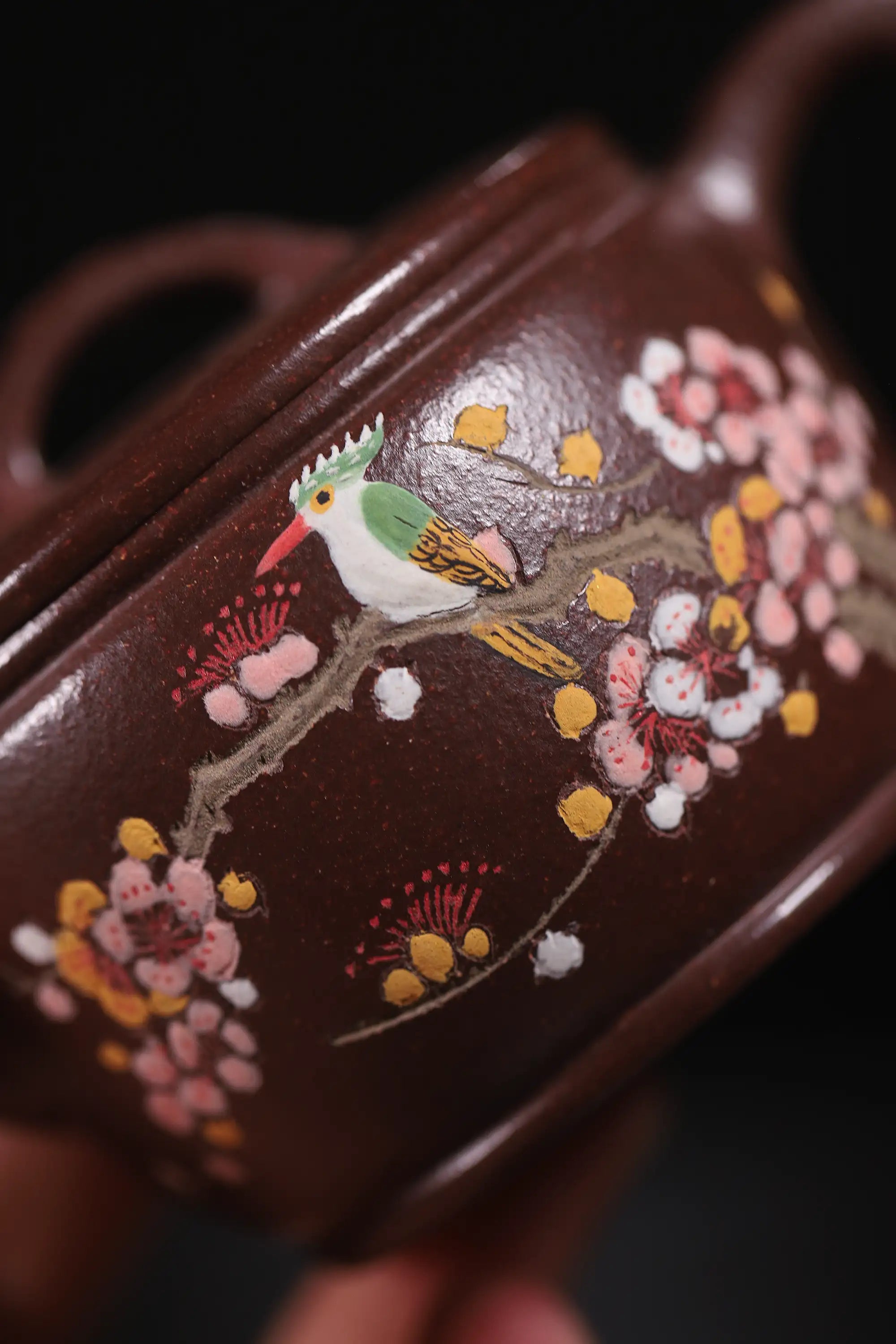 Magpie on Plum Blossom Clay-Painting Fully Handmade Dragon Blood-Purple Clay 'Han Wa' Yixing Teapot
