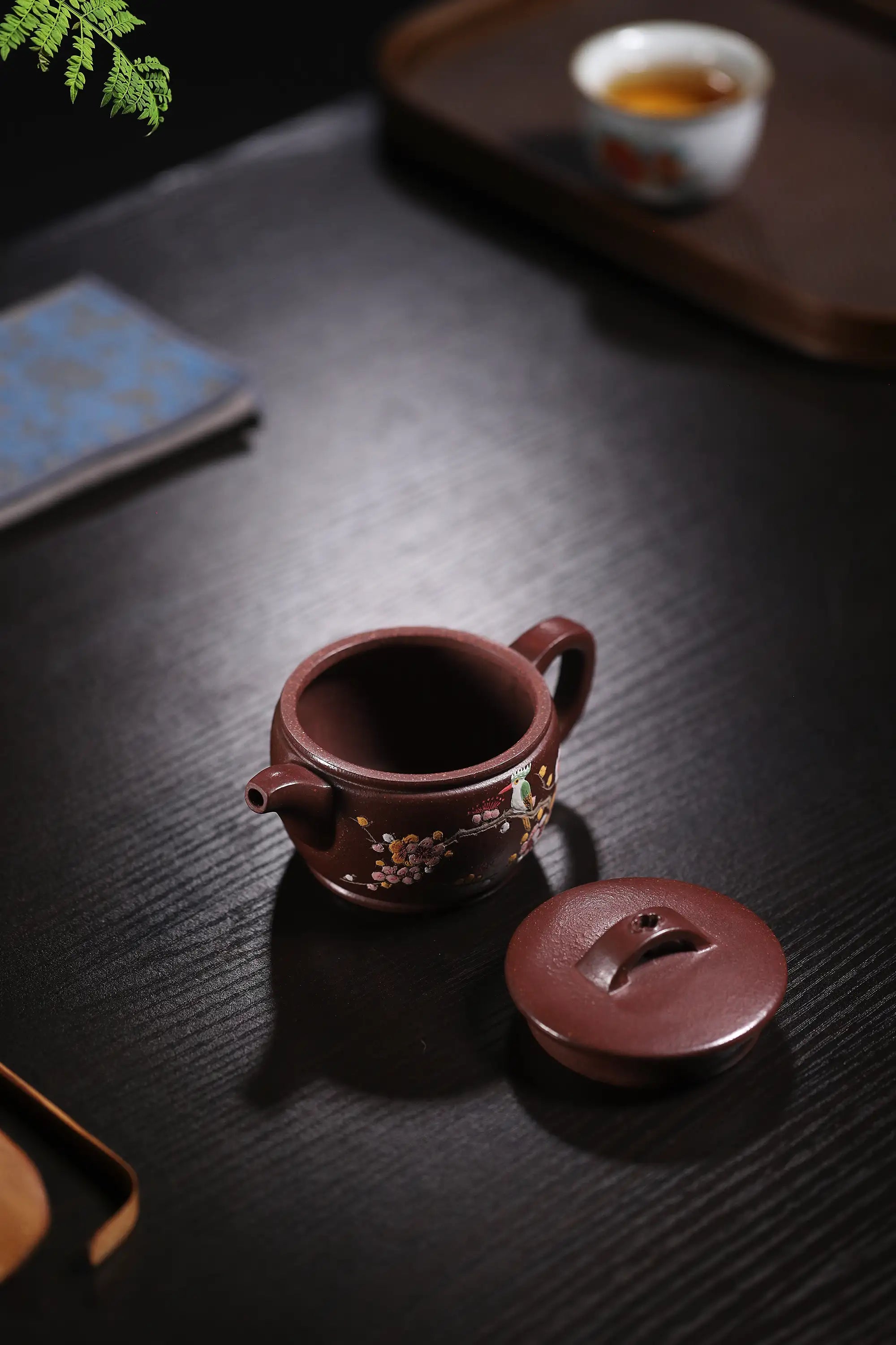 Magpie on Plum Blossom Clay-Painting Fully Handmade Dragon Blood-Purple Clay 'Han Wa' Yixing Teapot