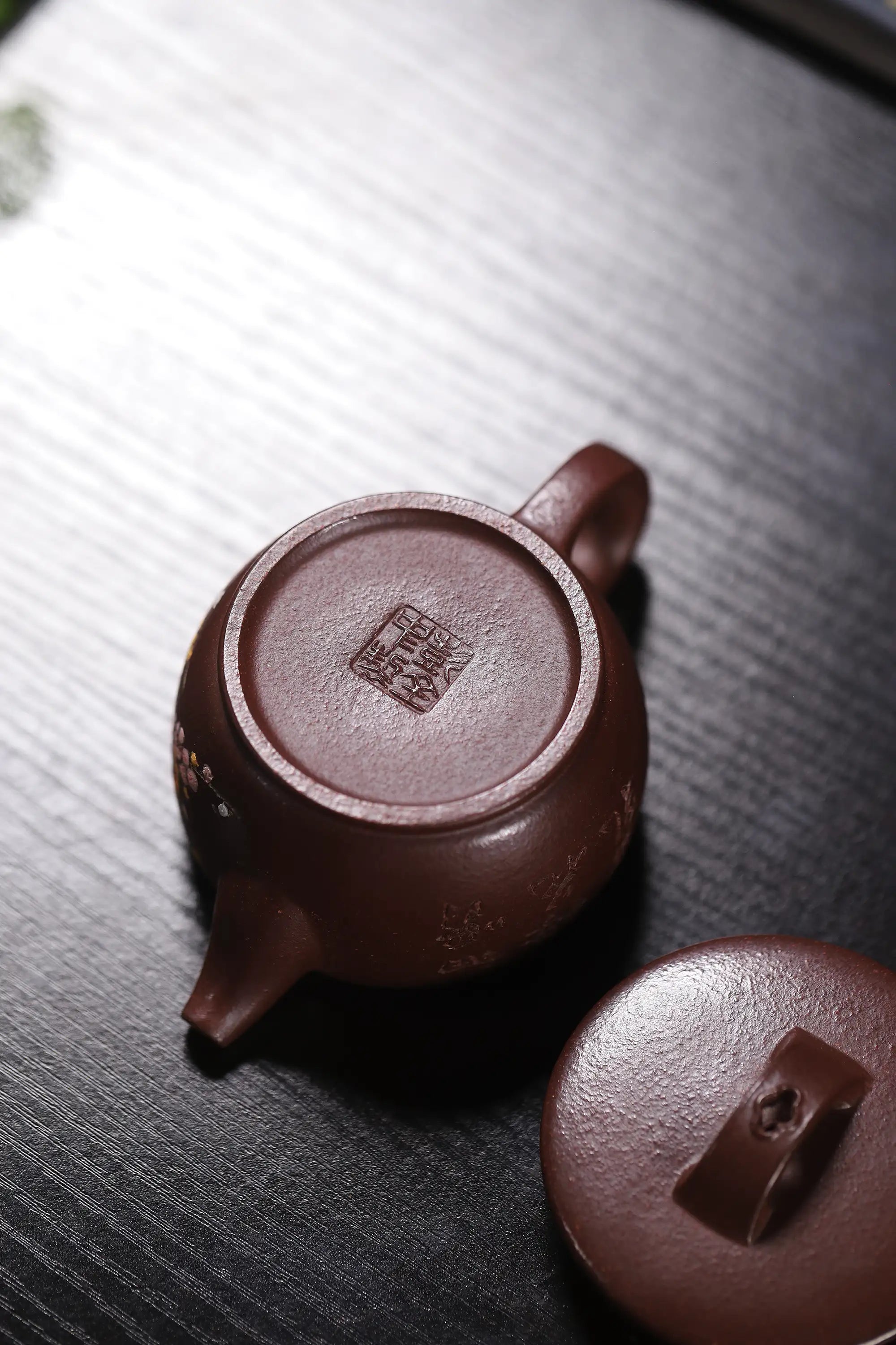 Magpie on Plum Blossom Clay-Painting Fully Handmade Dragon Blood-Purple Clay 'Han Wa' Yixing Teapot