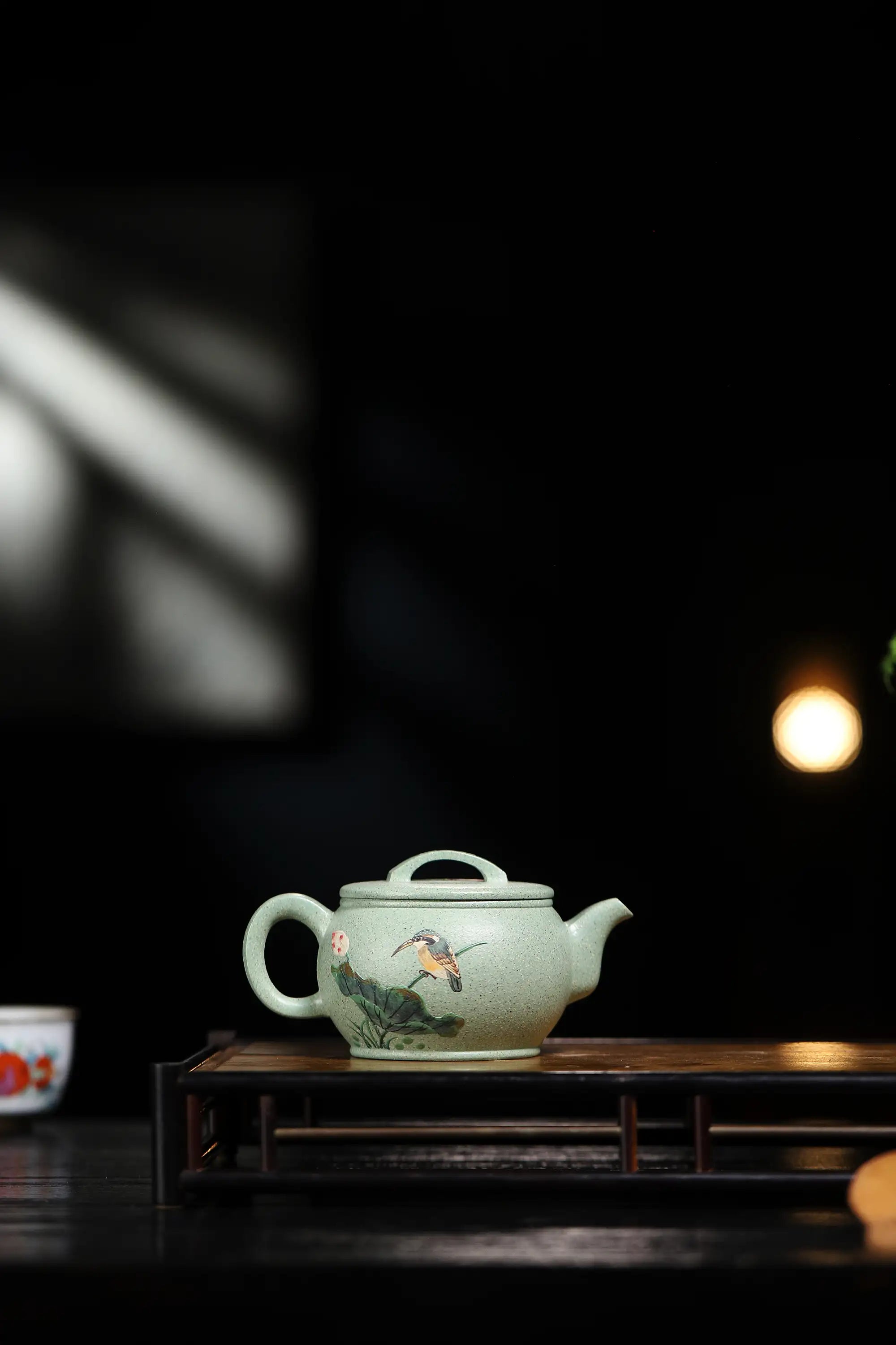 Magpie & Lotus Painting Fully Handmade Jade Sand-Green Clay 'Han Wa' Yixing Teapot