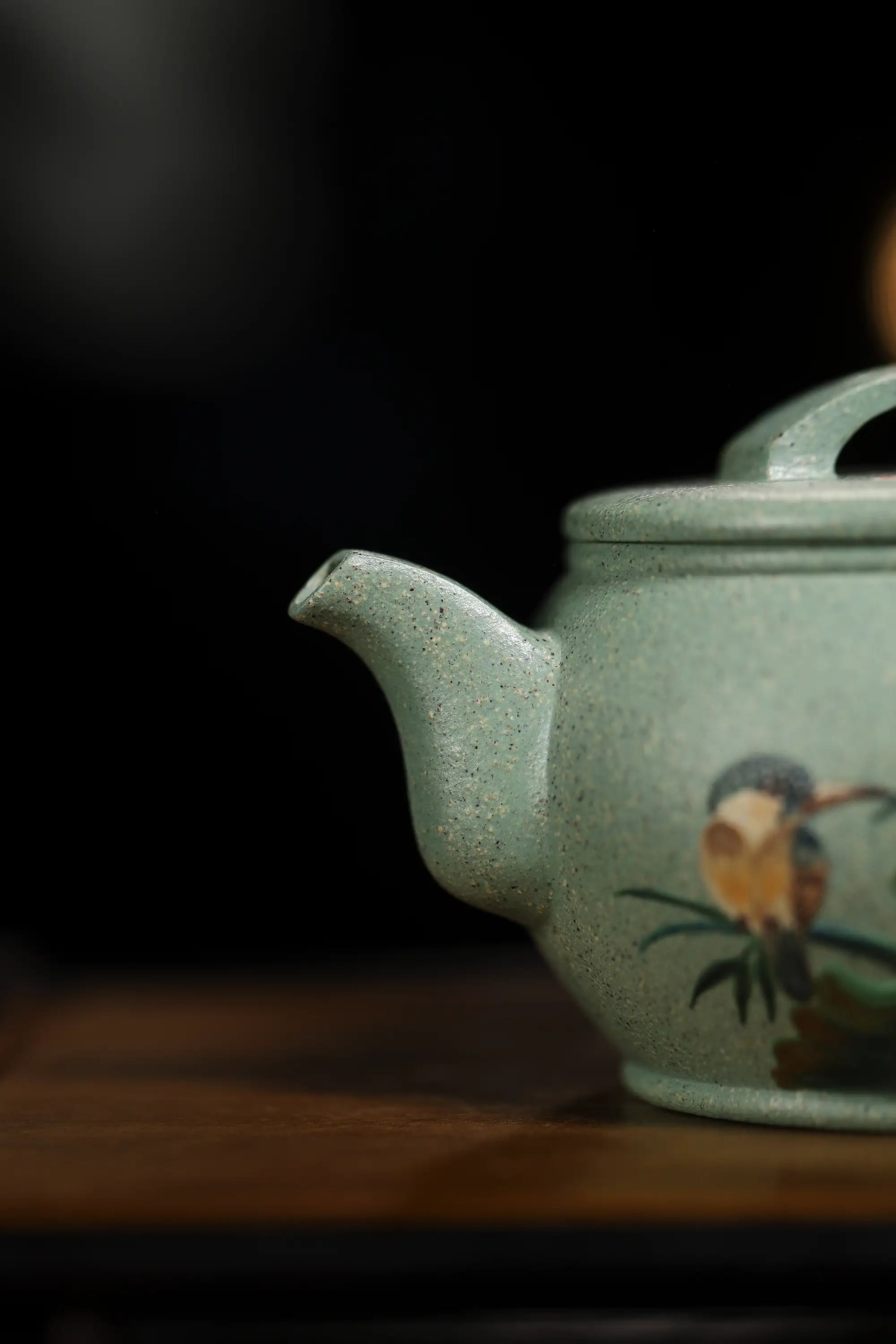 Magpie & Lotus Painting Fully Handmade Jade Sand-Green Clay 'Han Wa' Yixing Teapot