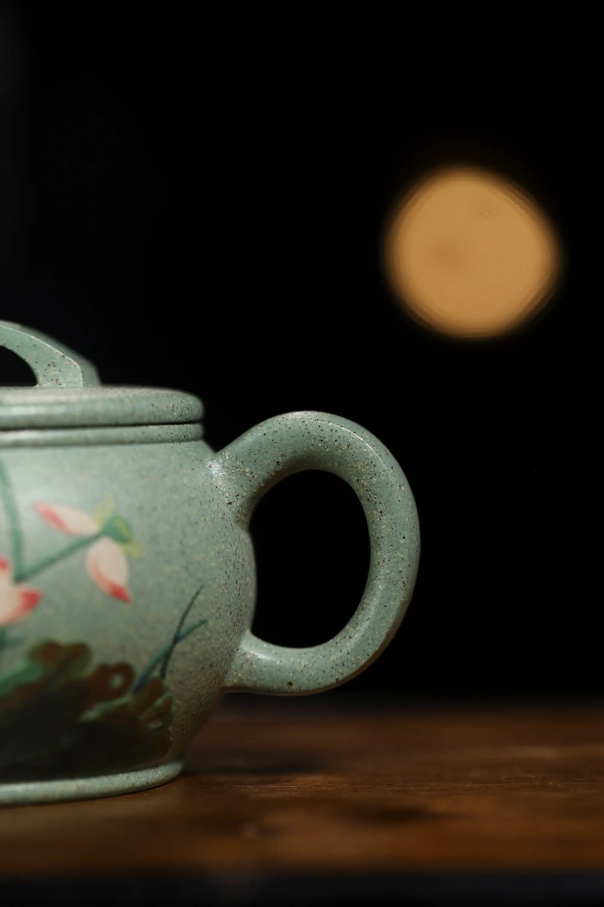 Magpie & Lotus Painting Fully Handmade Jade Sand-Green Clay 'Han Wa' Yixing Teapot