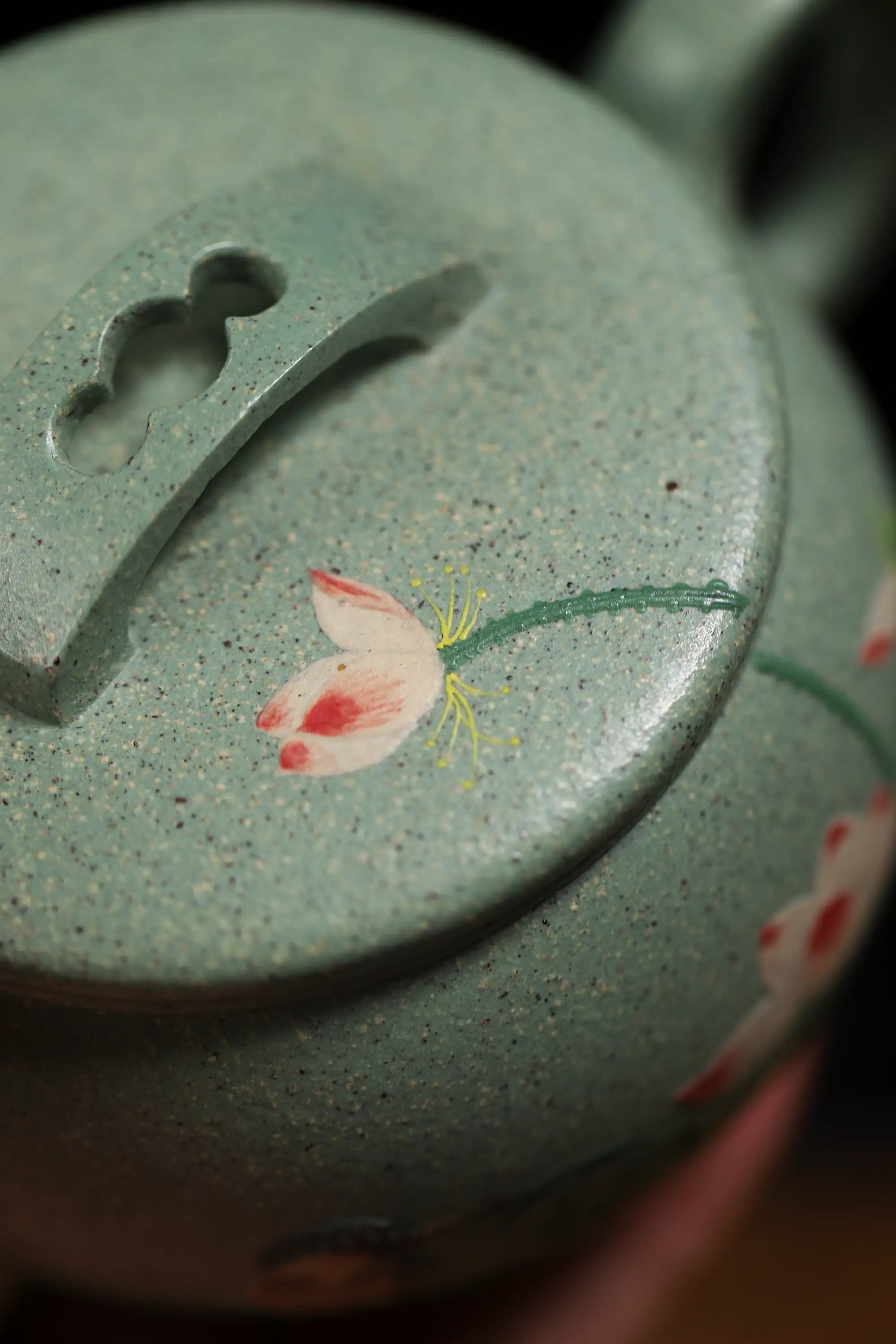Magpie & Lotus Painting Fully Handmade Jade Sand-Green Clay 'Han Wa' Yixing Teapot