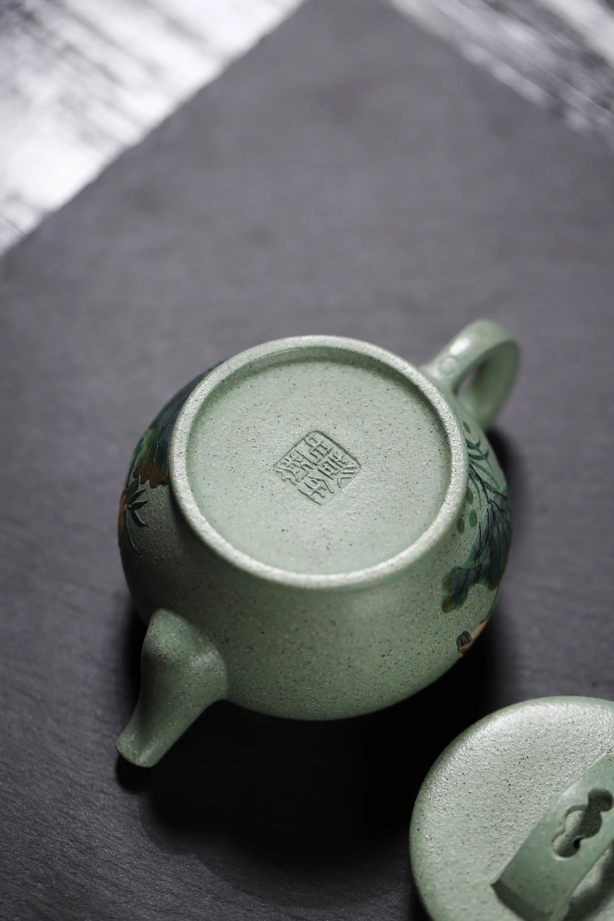 Magpie & Lotus Painting Fully Handmade Jade Sand-Green Clay 'Han Wa' Yixing Teapot
