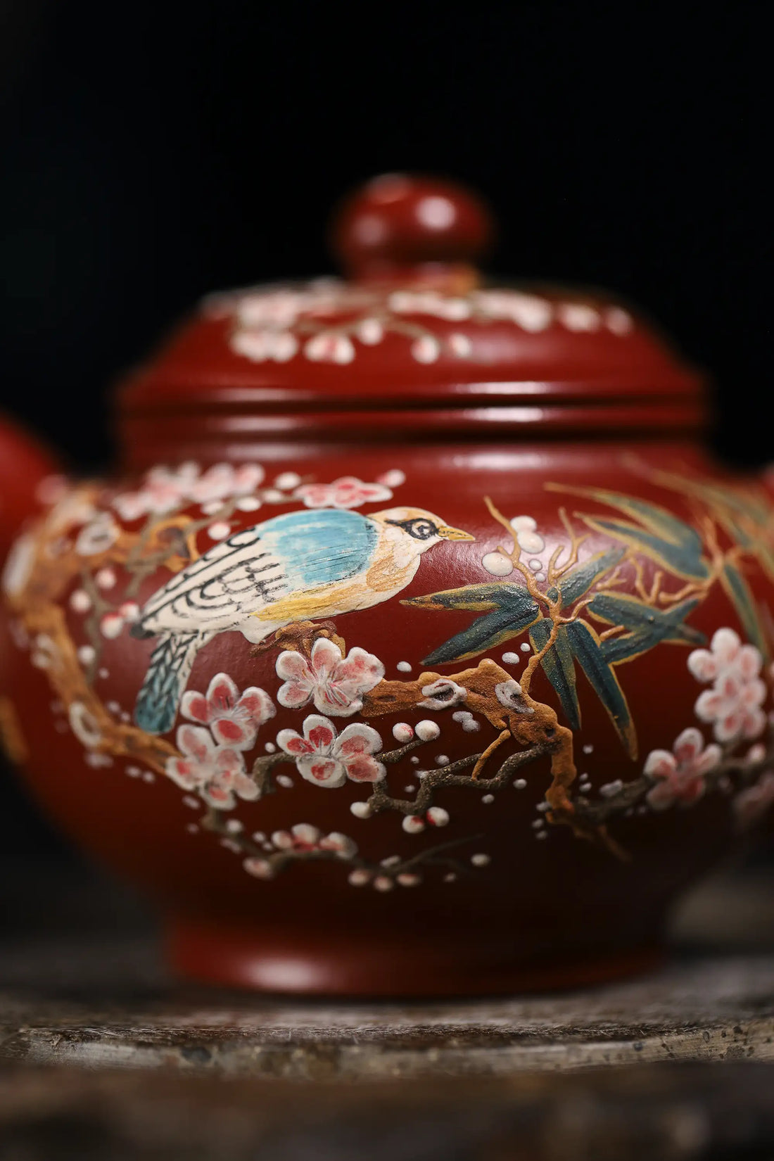 Magpie & Plum Blossom Painting Fully Handmade Zhu Ni Clay 'Duo Zhi' Yixing Teapot