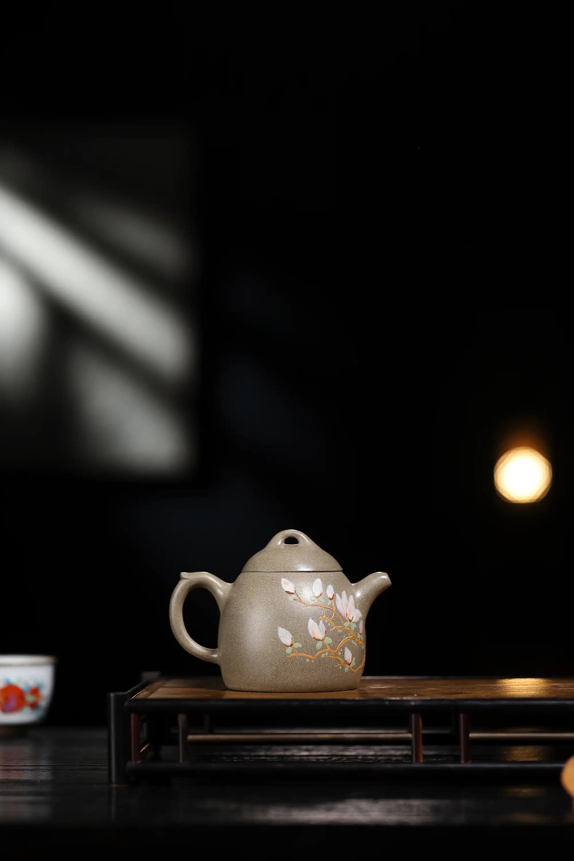 Magpie on Plum Branch Clay-Painting Fully Handmade Sharkskin Green Clay 'Qin Quan' Yixing Teapot