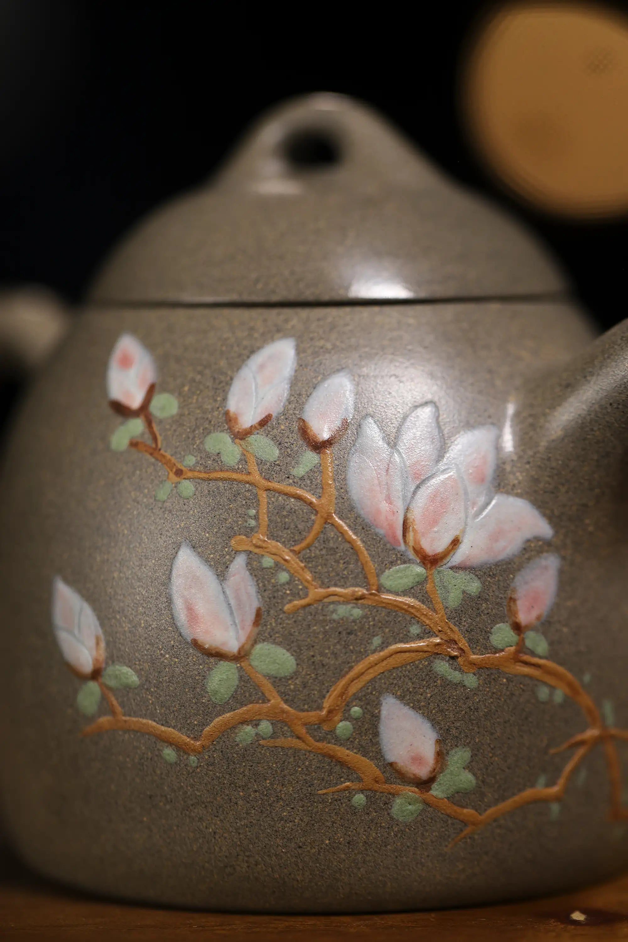 Magpie on Plum Branch Clay-Painting Fully Handmade Sharkskin Green Clay 'Qin Quan' Yixing Teapot