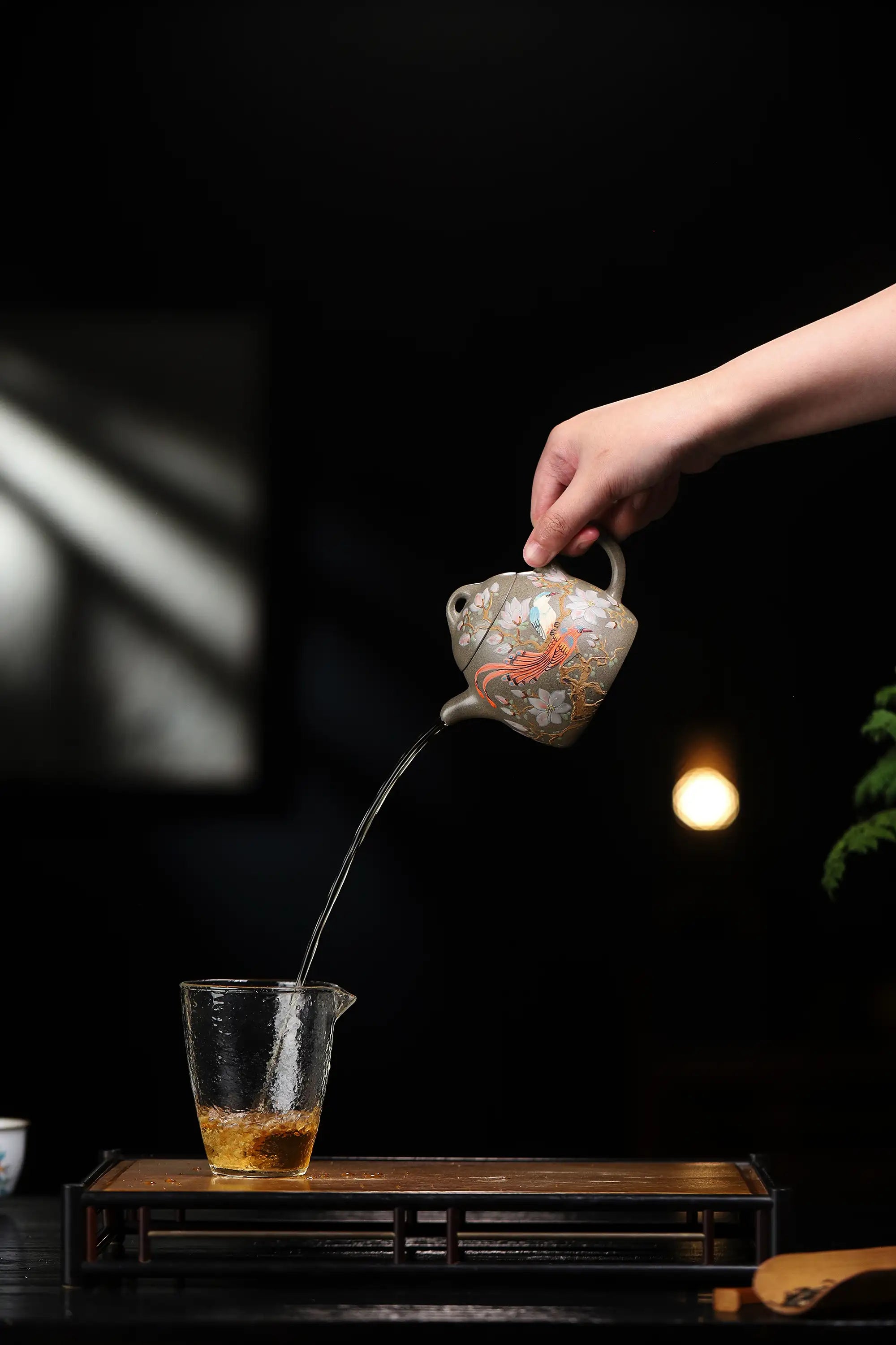 Magpie on Plum Branch Clay-Painting Fully Handmade Sharkskin Green Clay 'Qin Quan' Yixing Teapot