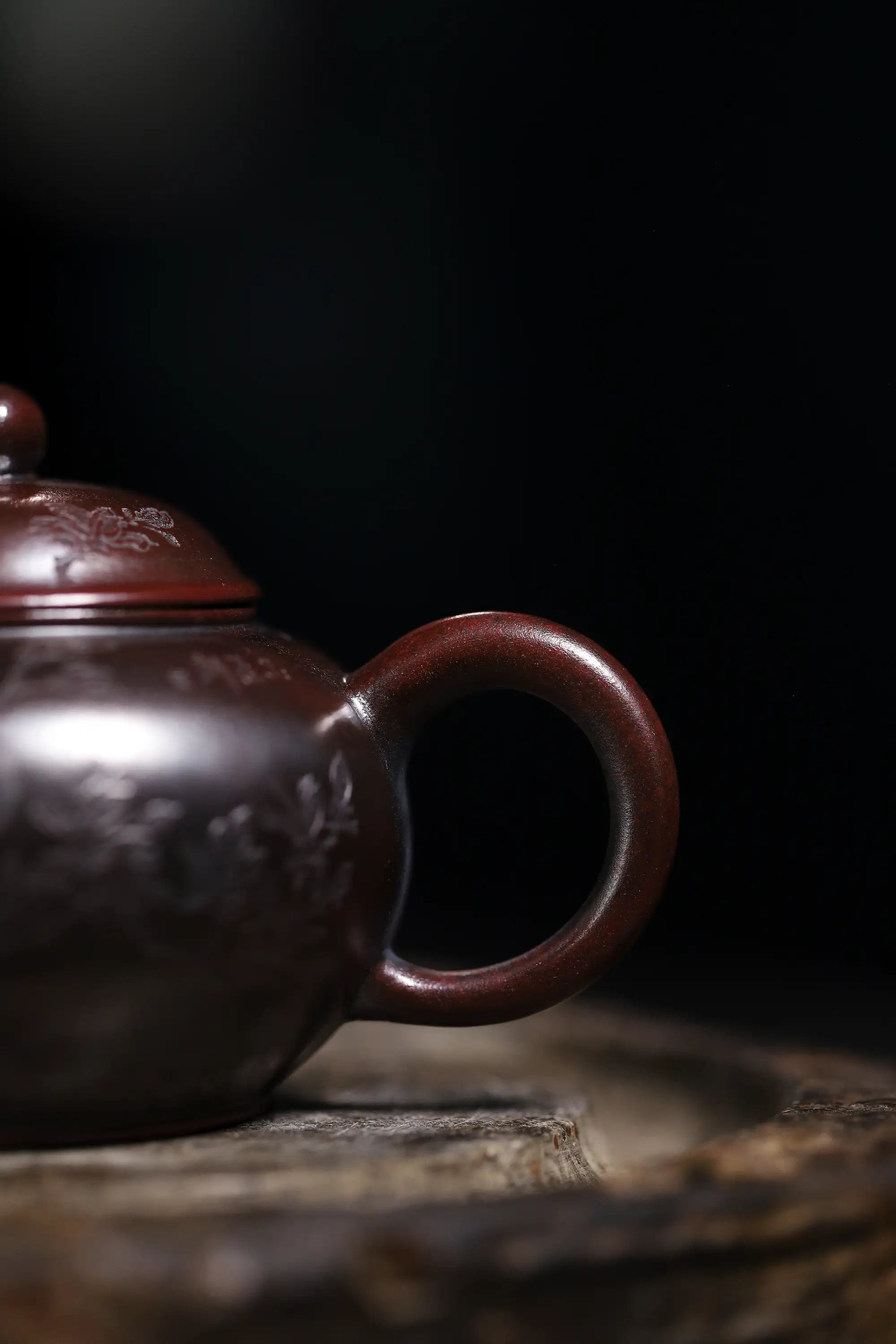 Magpie on Plum Branch Engraving Fully Handmade Purple Gold Sand 'Shui Ping' Yixing Teapot