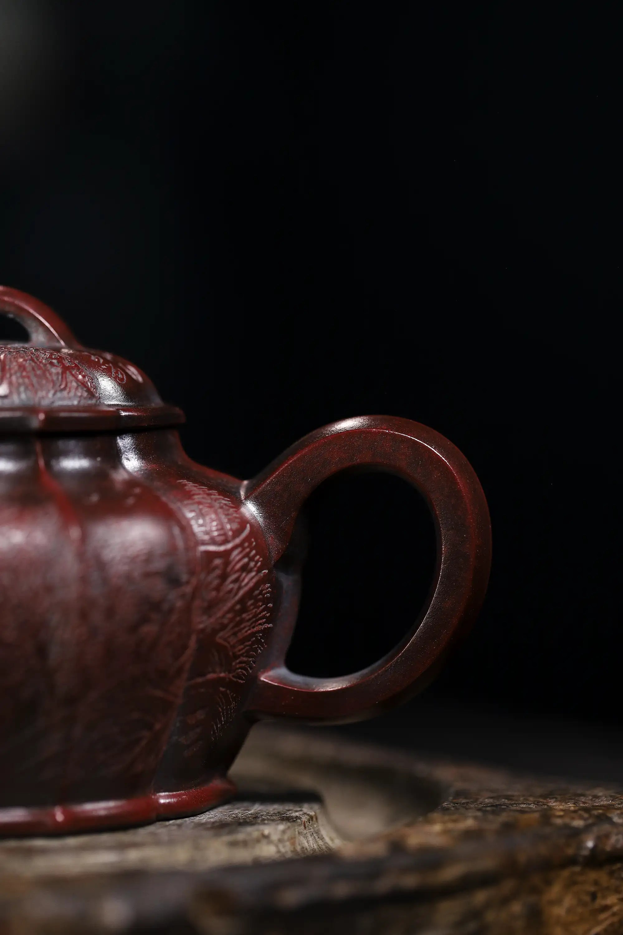 Mountain Stream Journey Carving Fully Handmade Zijinsha-Purple Clay Ribbed Yixing Teapot