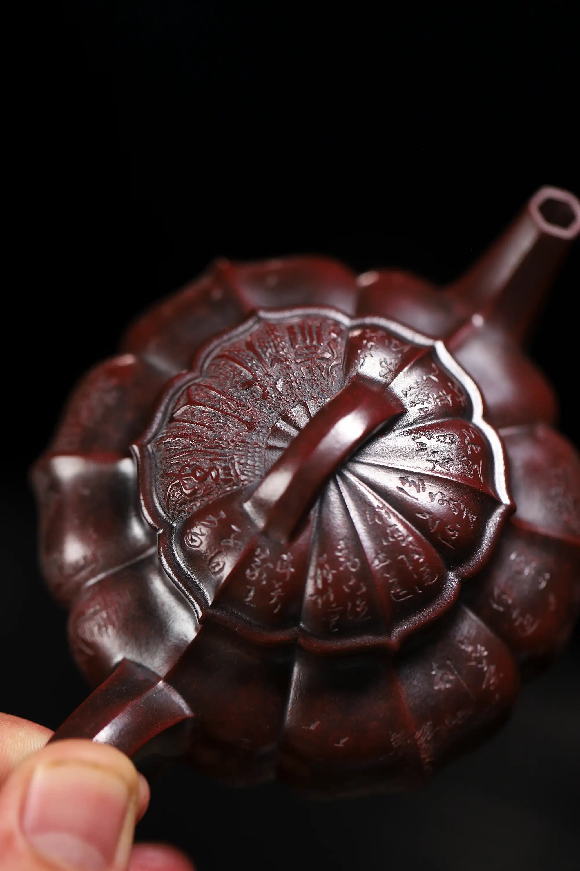 Mountain Stream Journey Carving Fully Handmade Zijinsha-Purple Clay Ribbed Yixing Teapot