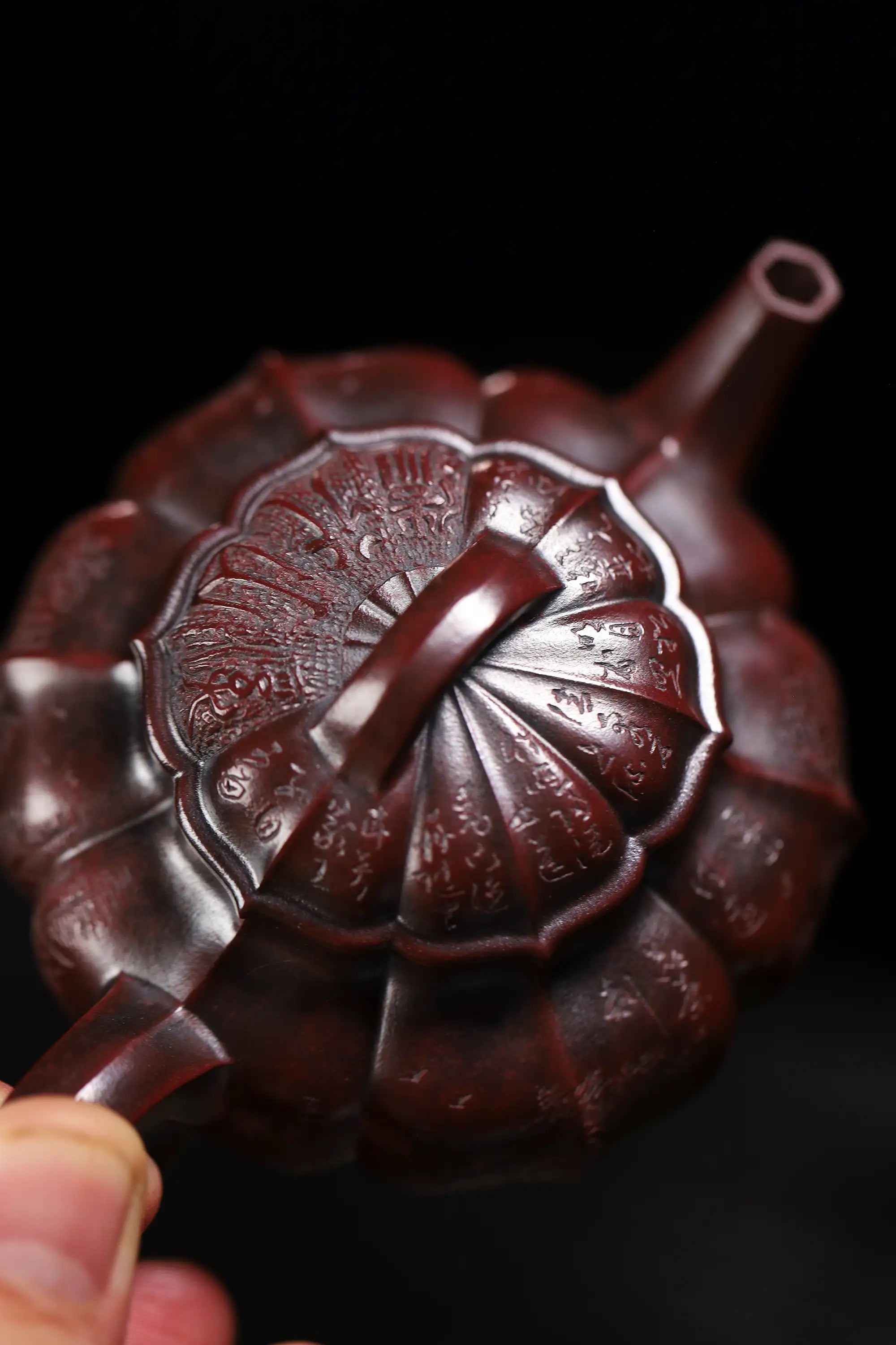 Mountain Stream Journey Carving Fully Handmade Zijinsha-Purple Clay Ribbed Yixing Teapot