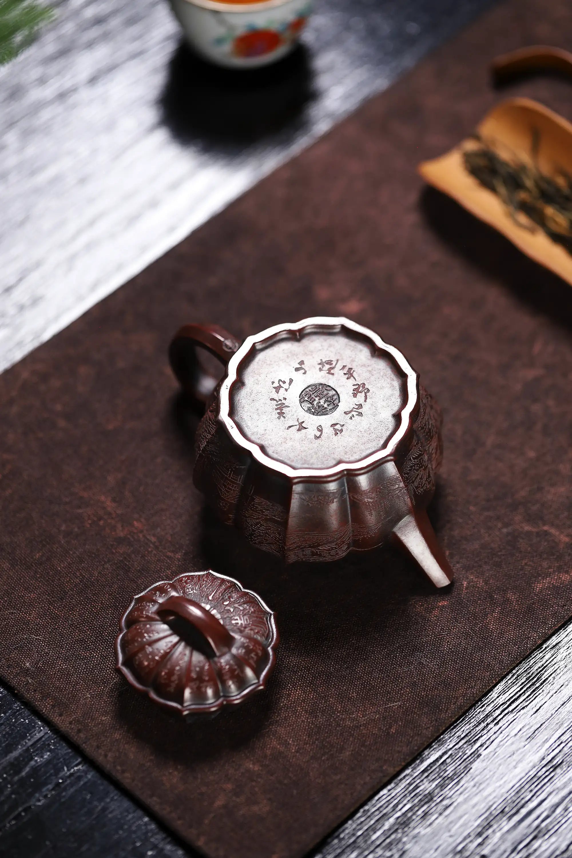 Mountain Stream Journey Carving Fully Handmade Zijinsha-Purple Clay Ribbed Yixing Teapot