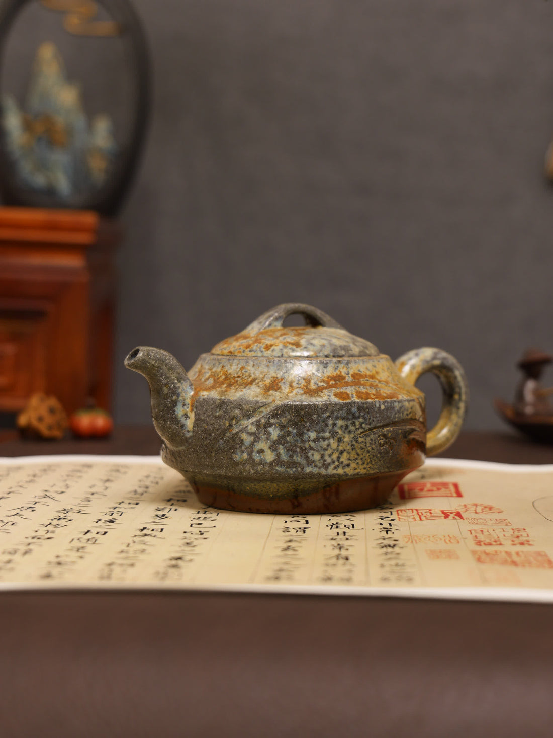 Orchid Carving Fully Handmade Purple Clay 'Hanjun' Yixing Teapot