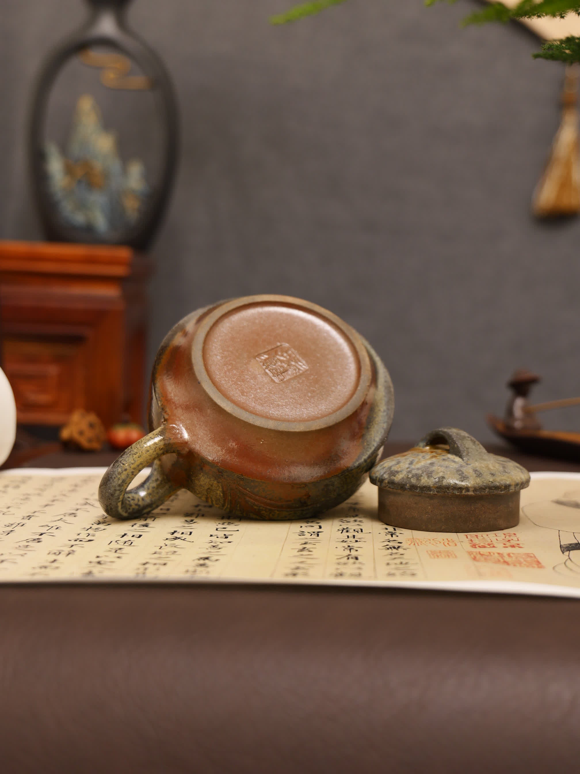 Orchid Carving Fully Handmade Purple Clay 'Hanjun' Yixing Teapot