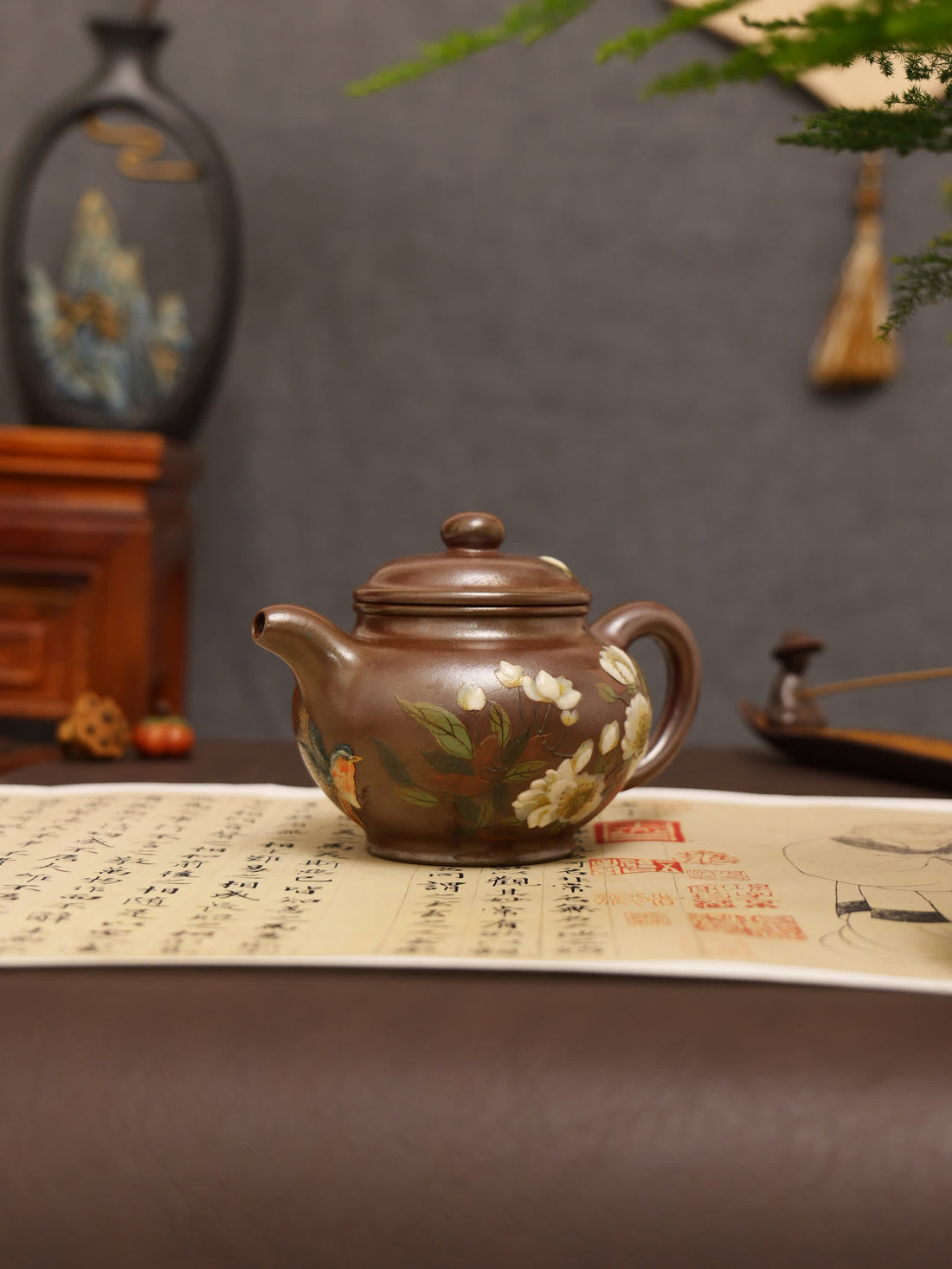 Orchid Painting Fully Handmade Tianqing-Purple Clay 'Duo Zhi' Yixing Teapot