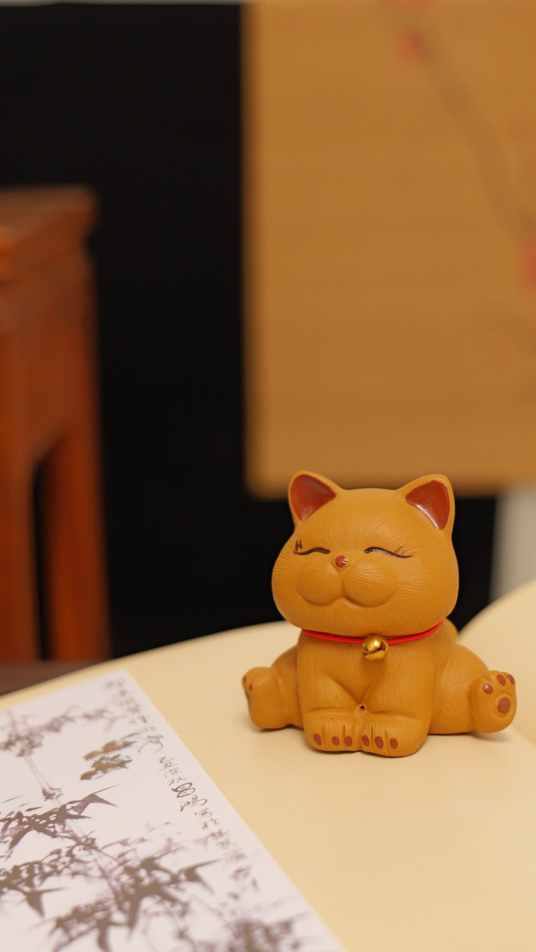 cute yellow kitten handmade pottery figurine decor (tea pet) made by yixing purple clay
