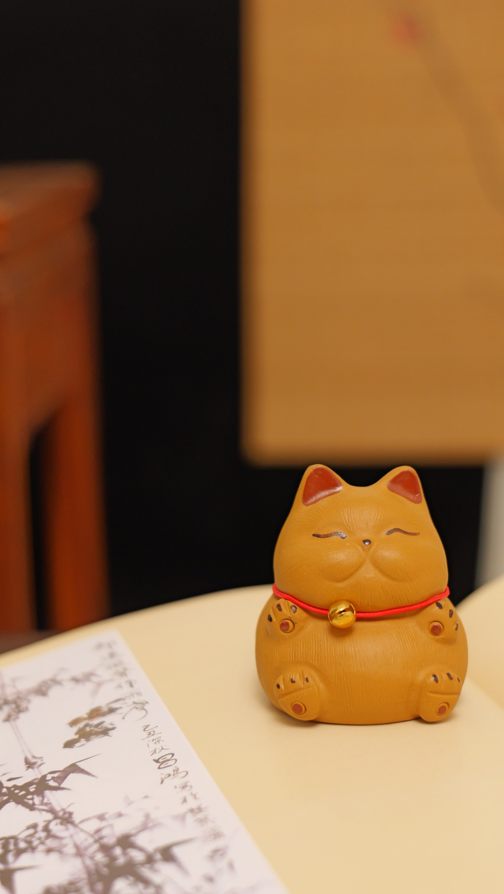 cute yellow kitten handmade pottery figurine decor (tea pet) made in yixing purple clay