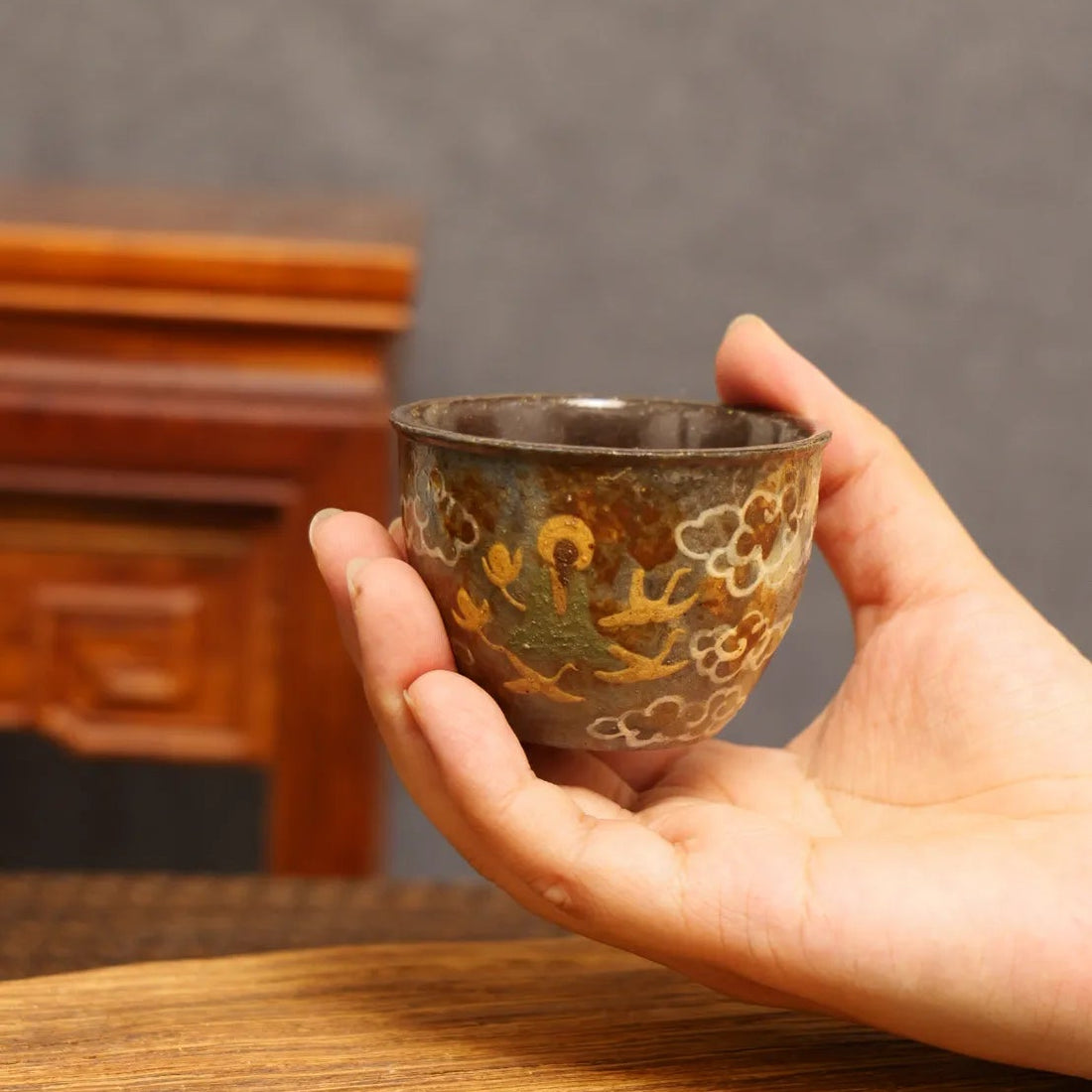 Dunhuang Pilgrim’s Chalice: Yixing Zisha Teacup with Cloud & Bird Motif