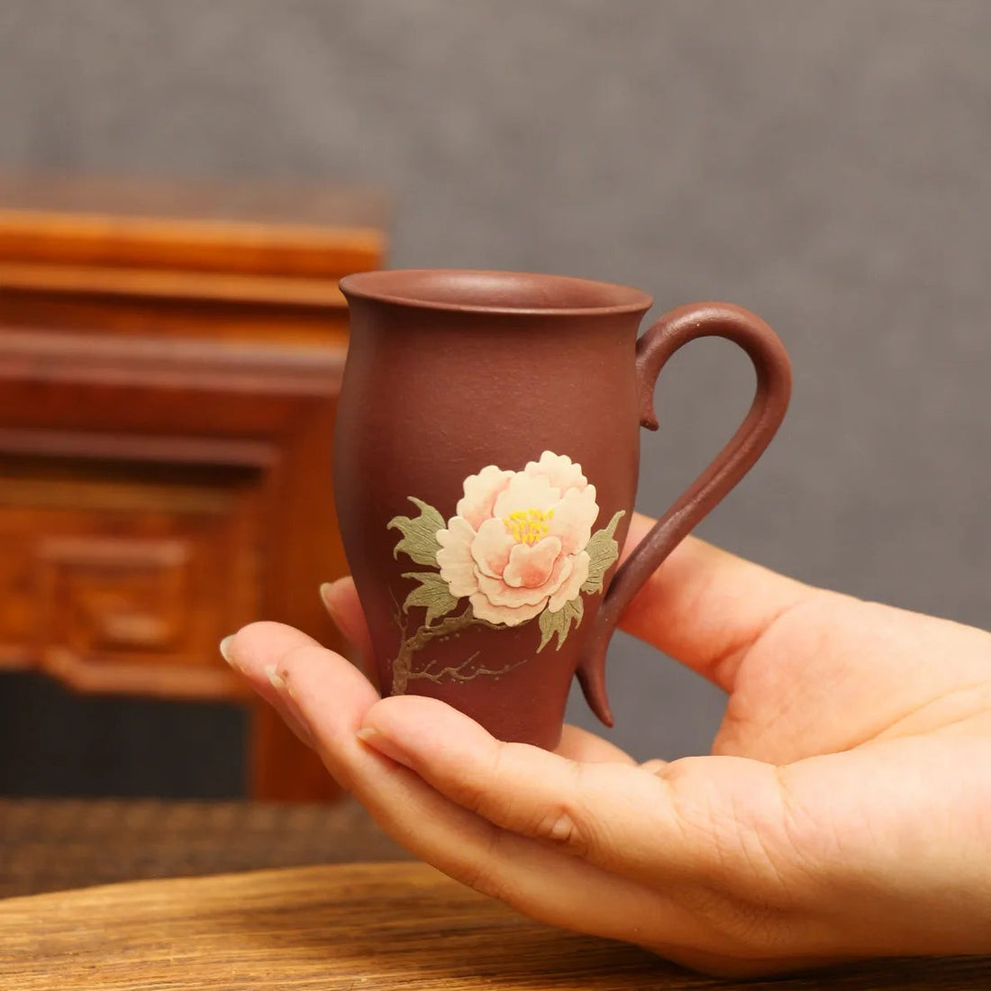 Royal Blossom: Yixing Zisha Peony Teacup