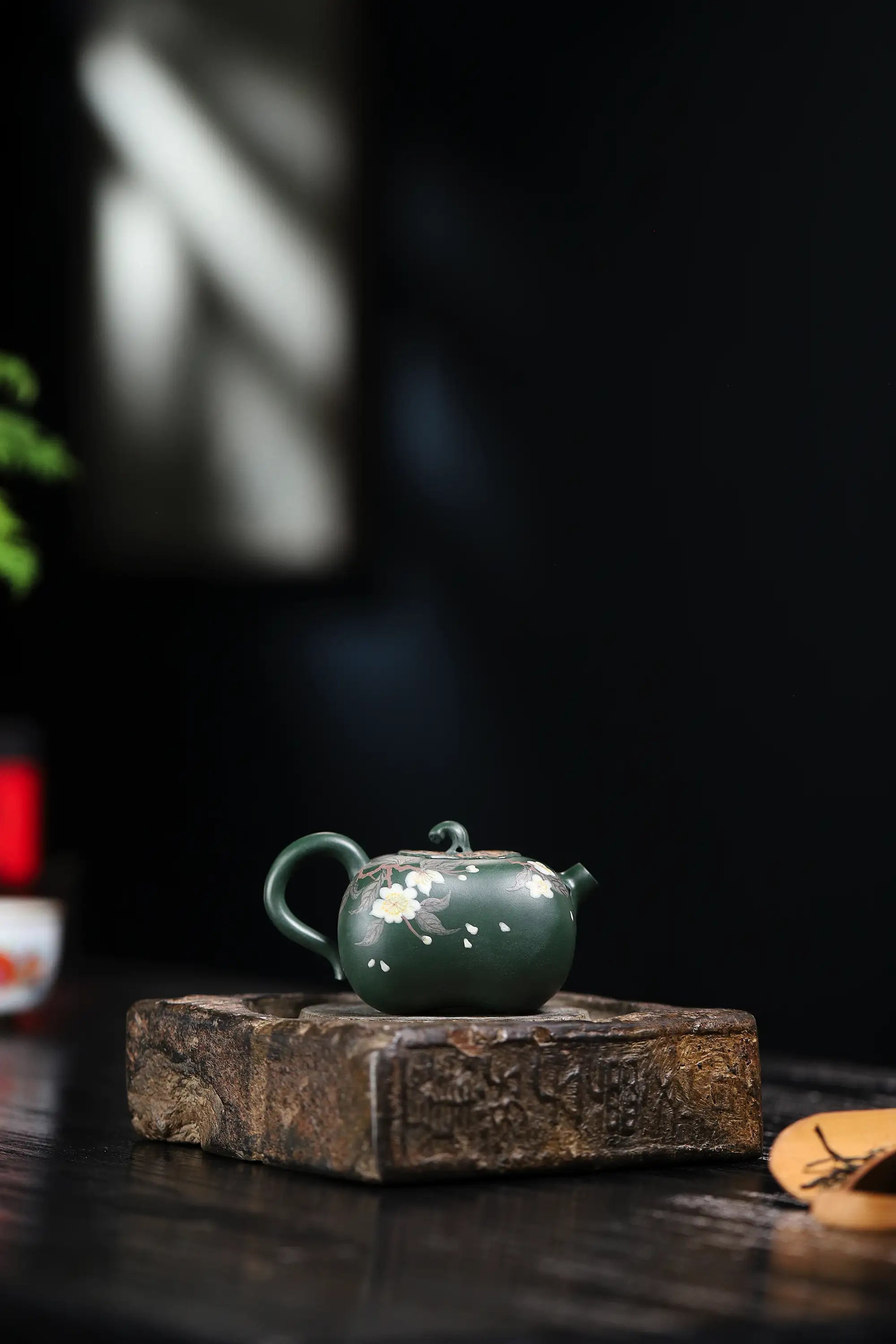 Pear Blossom Painting Fully Handmade Aged Green Clay 'Persimmon Auspiciousness' Yixing Teapot