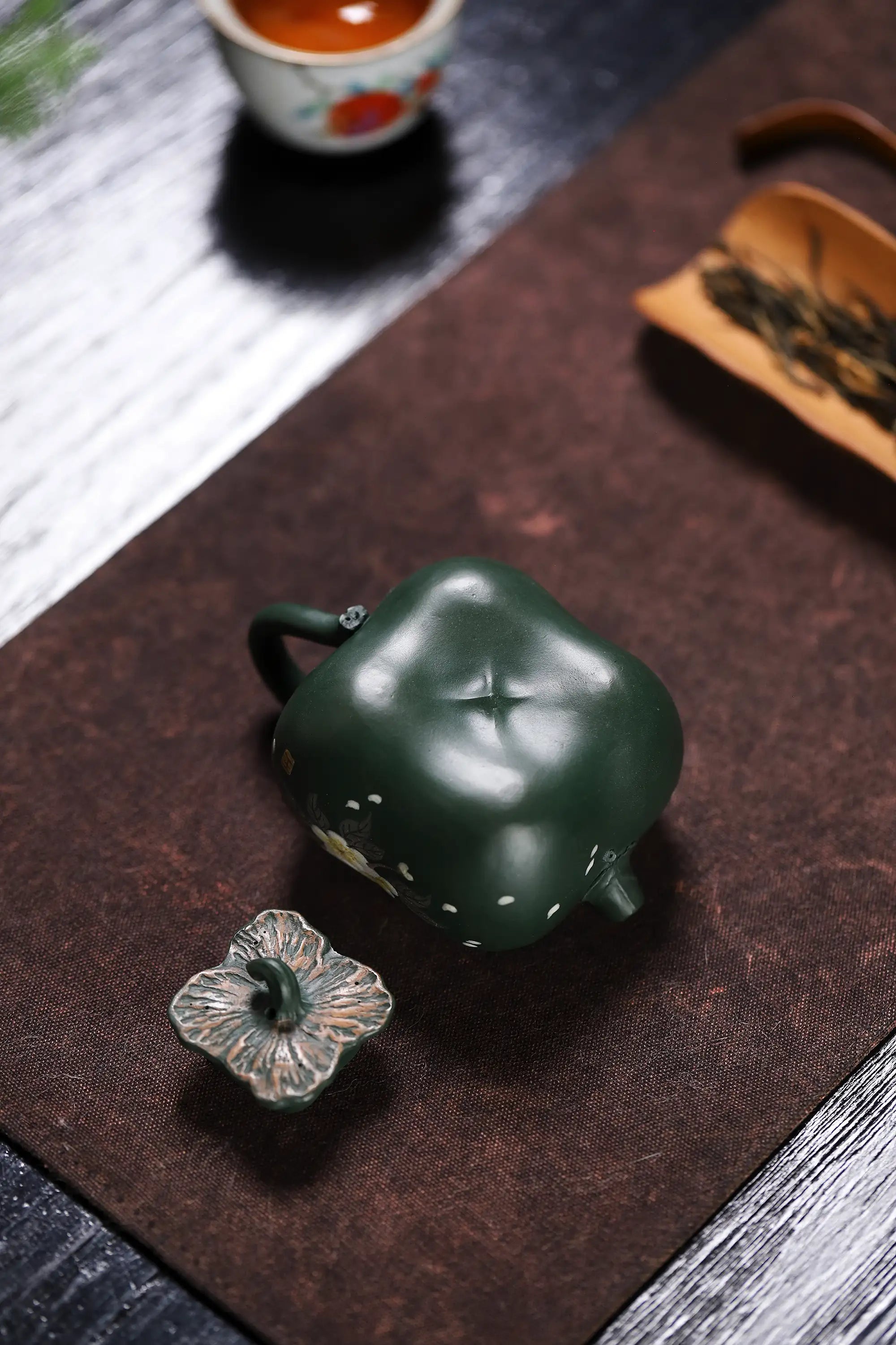 Pear Blossom Painting Fully Handmade Aged Green Clay 'Persimmon Auspiciousness' Yixing Teapot