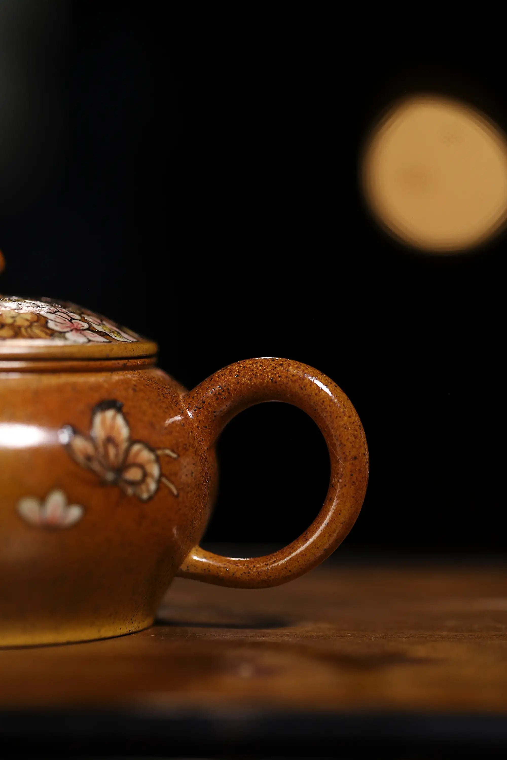 Peony & Butterfly Painting Fully Handmade Golden Duan Clay Yixing Teapot