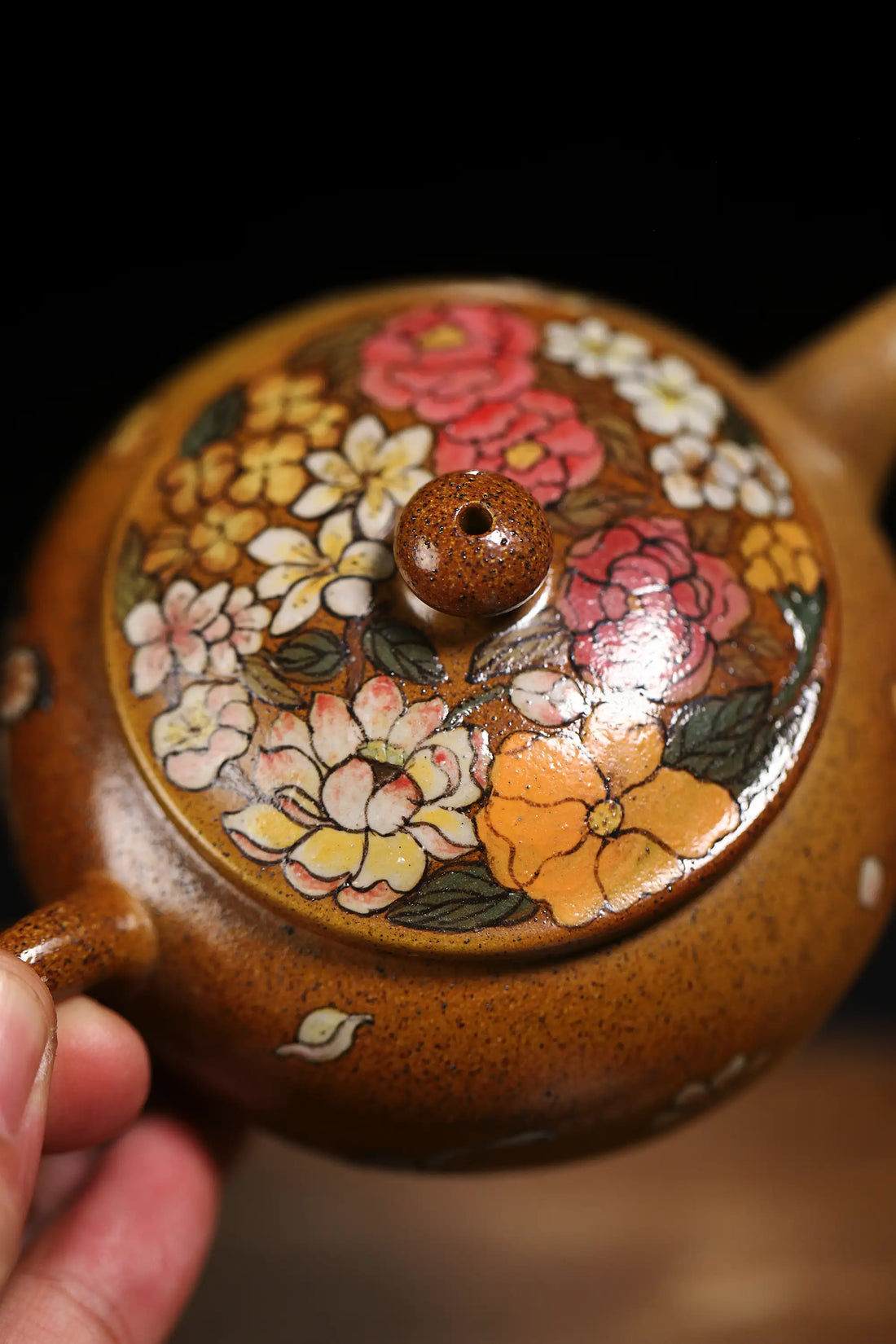 Peony & Butterfly Painting Fully Handmade Golden Duan Clay Yixing Teapot