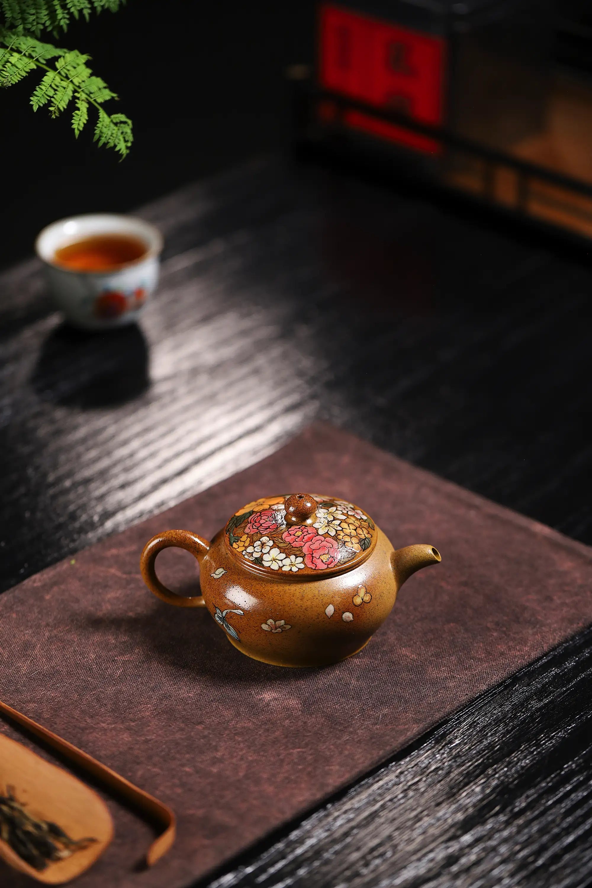 Peony & Butterfly Painting Fully Handmade Golden Duan Clay Yixing Teapot